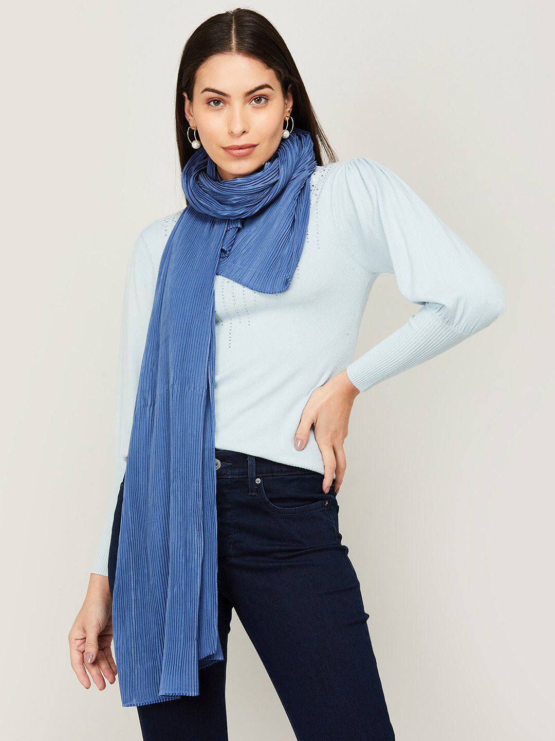 Ginger by Lifestyle Women Blue Ribbed Stole Price in India