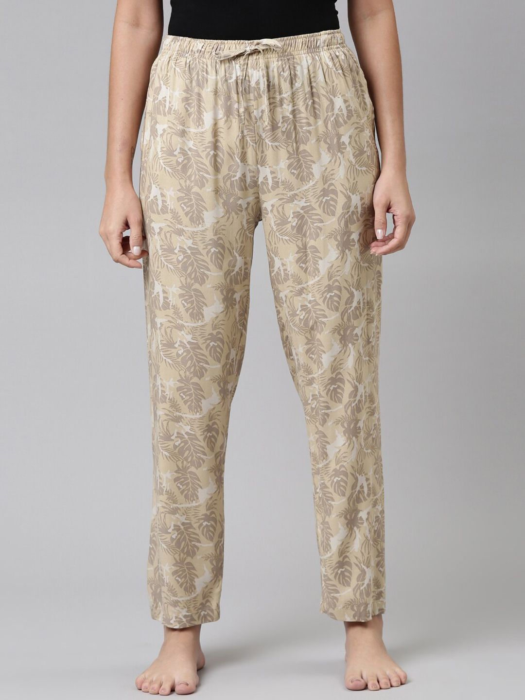 Go Colors Women Beige Printed Relaxed Fit Lounge Pants Price in India