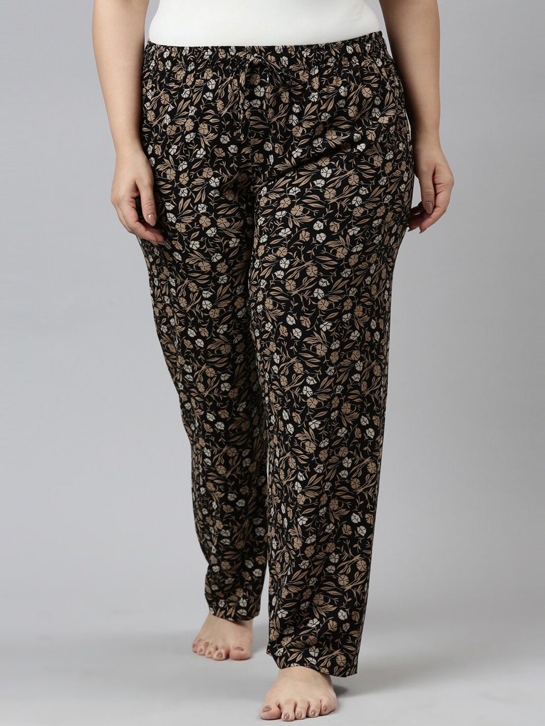 Go Colors Women Black Printed Relaxed-Fit Plus Size Lounge Pants Price in India