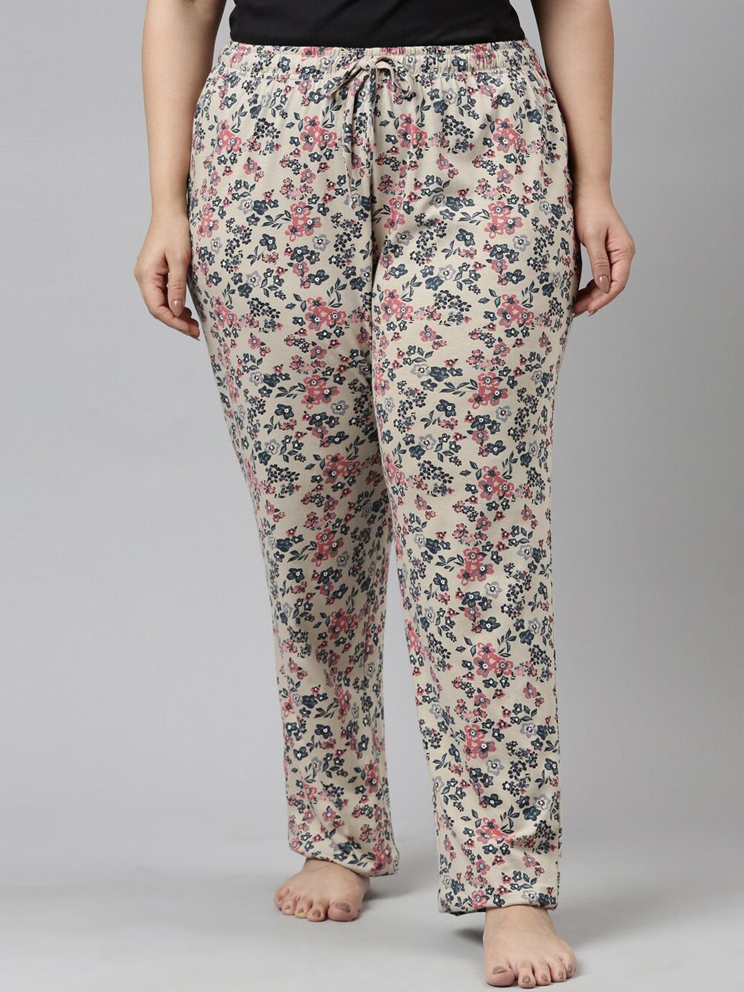 Go Colors Women Beige Printed Relaxed-Fit Lounge Plus Size  Pants Price in India