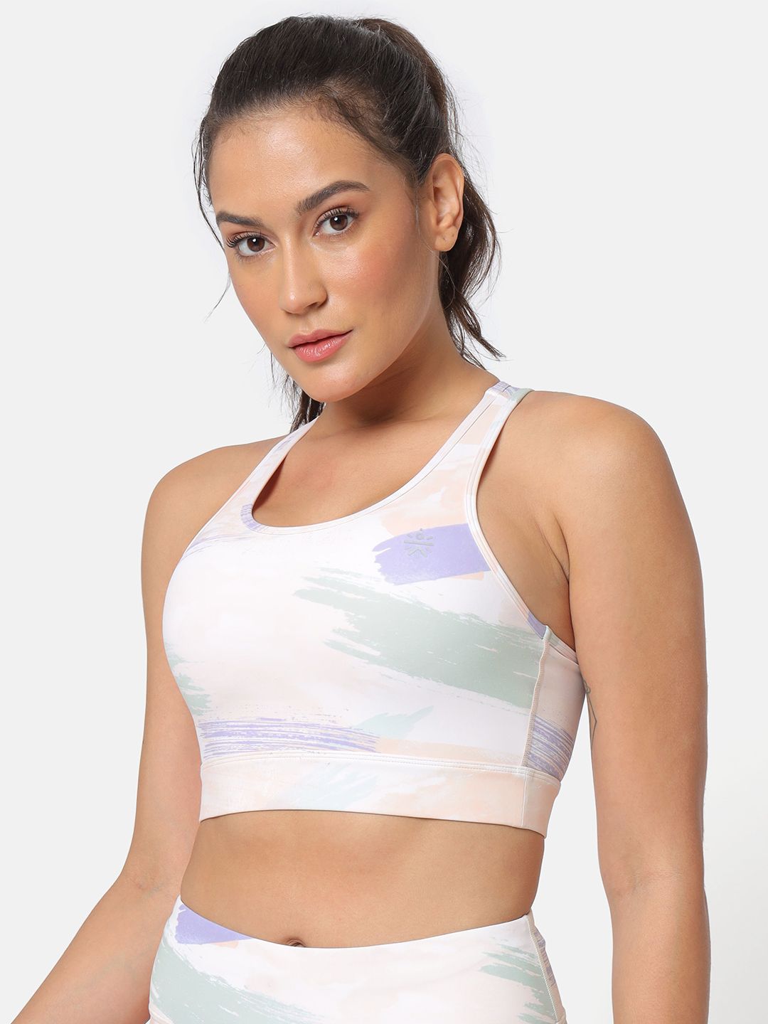 Cultsport Pink & Blue Abstract Removeable-Padding & Non-Wired Sports Bra Price in India