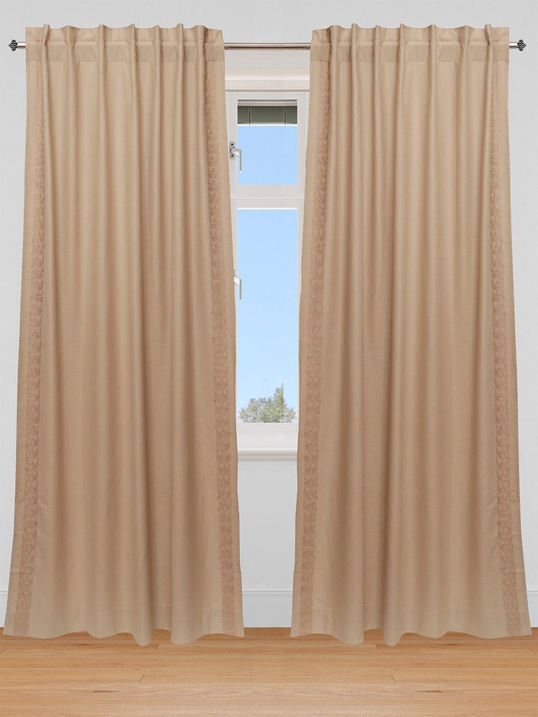 ZEBA Beige Cotton Blend Embroidered Window Curtain Price in India
