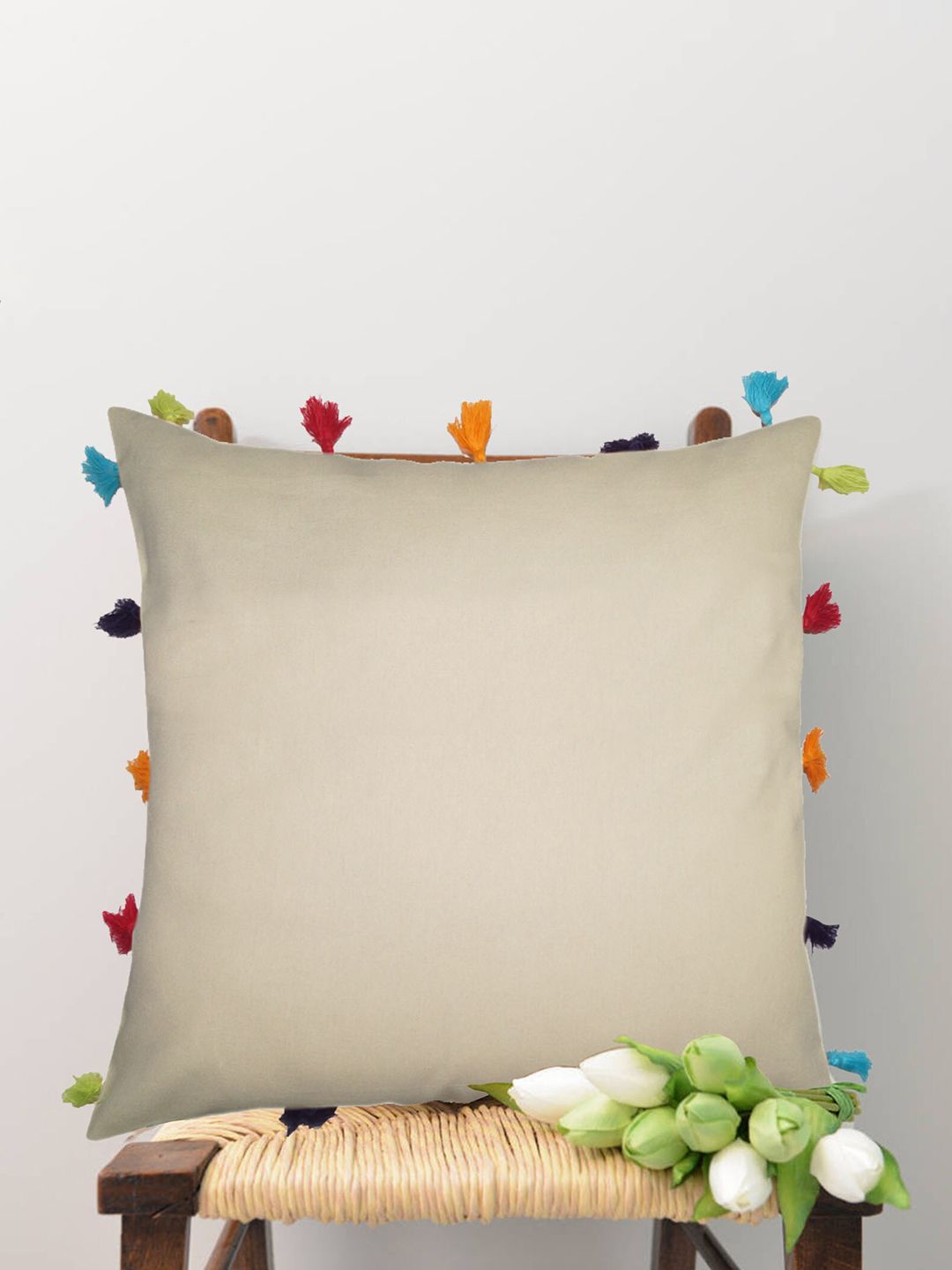 Lushomes Beige Set of 3 Square Cushion Covers Price in India