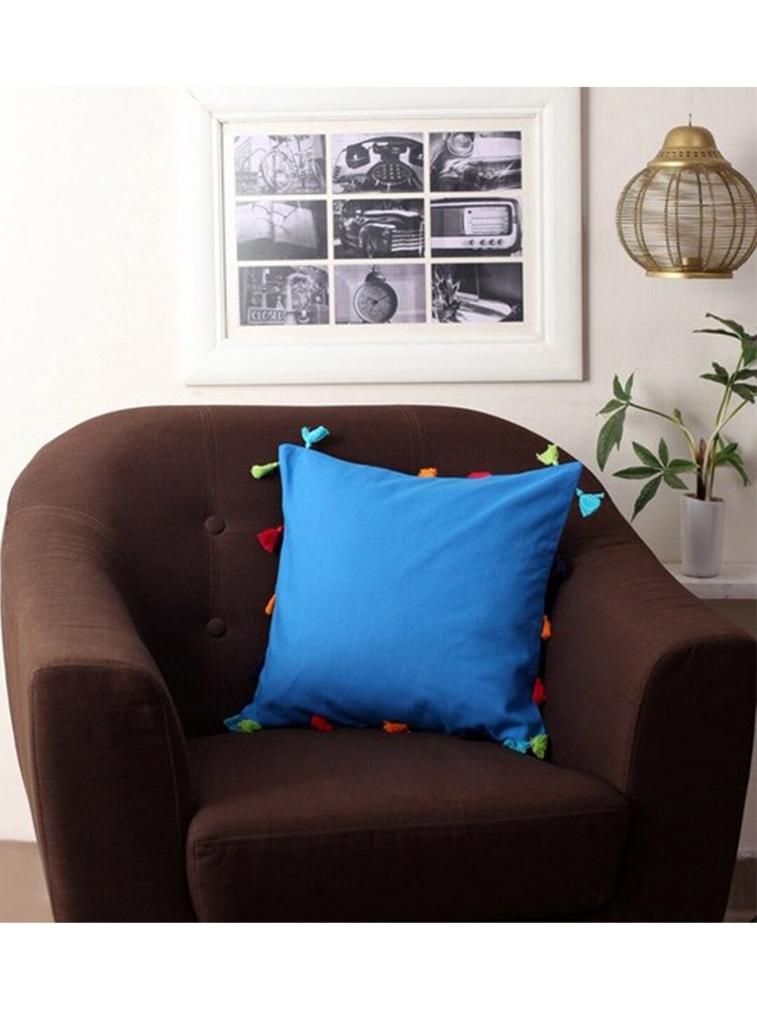 Lushomes Blue Set of 5 Square Cushion Covers Price in India