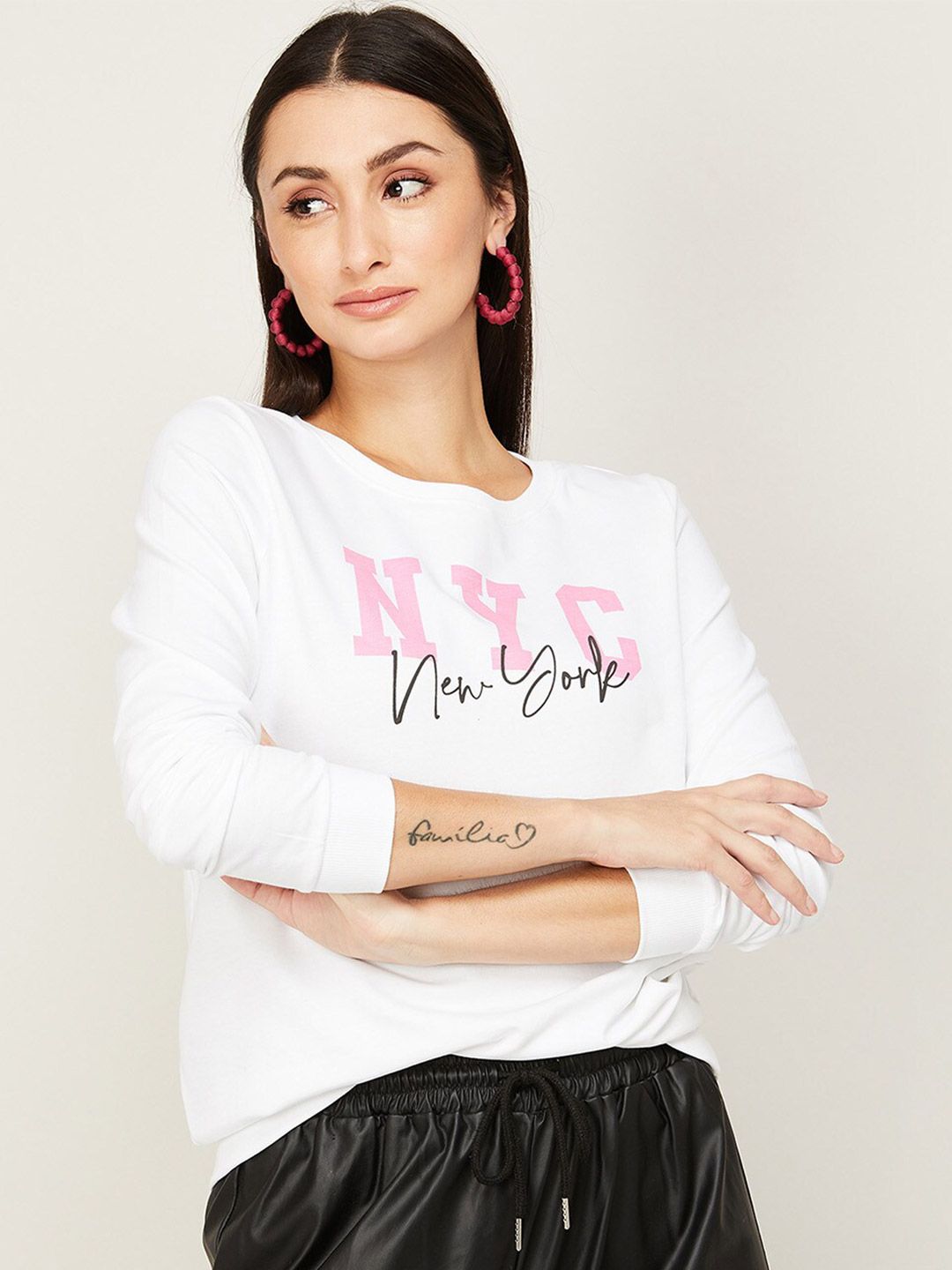 Fame Forever by Lifestyle Women White Printed Cotton Sweatshirt Price in India