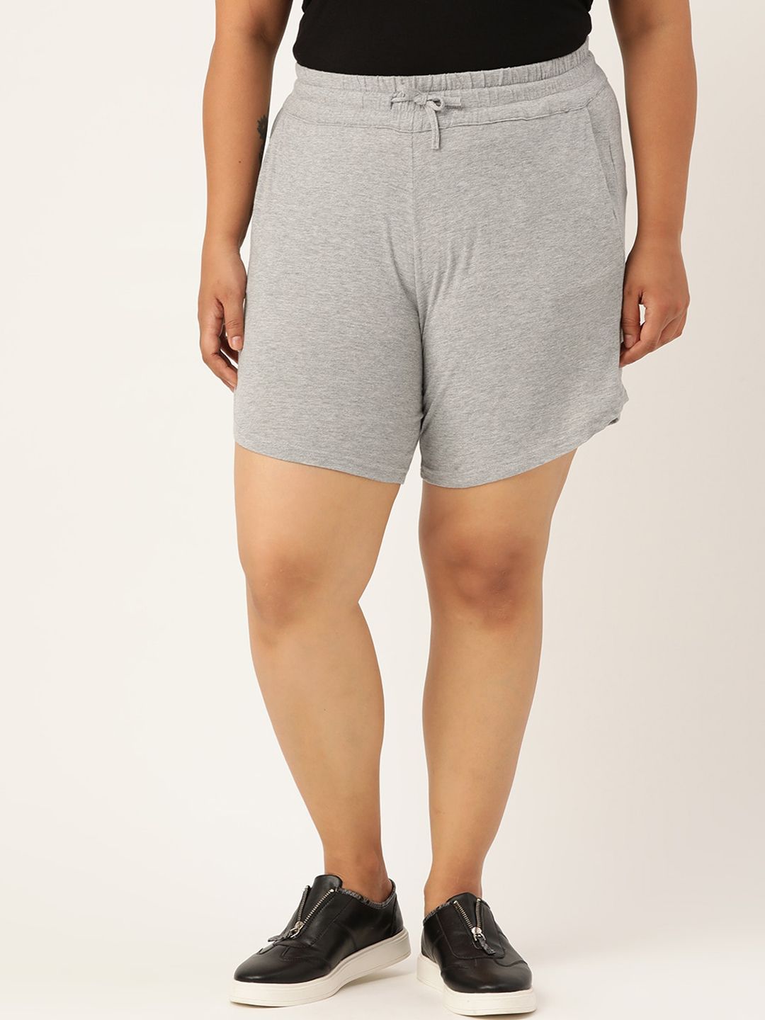 theRebelinme Women Grey High-Rise Plus Size Pure Cotton Shorts Price in India