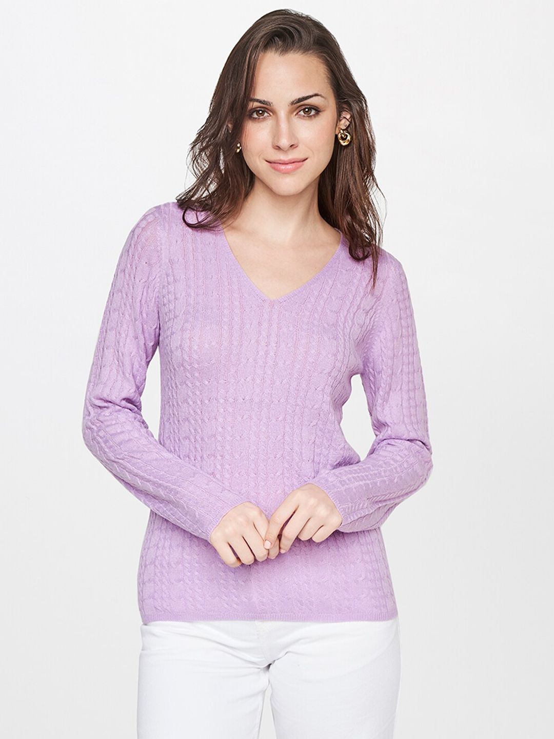 AND Women Lavender V-Neck Acrylic Top Price in India