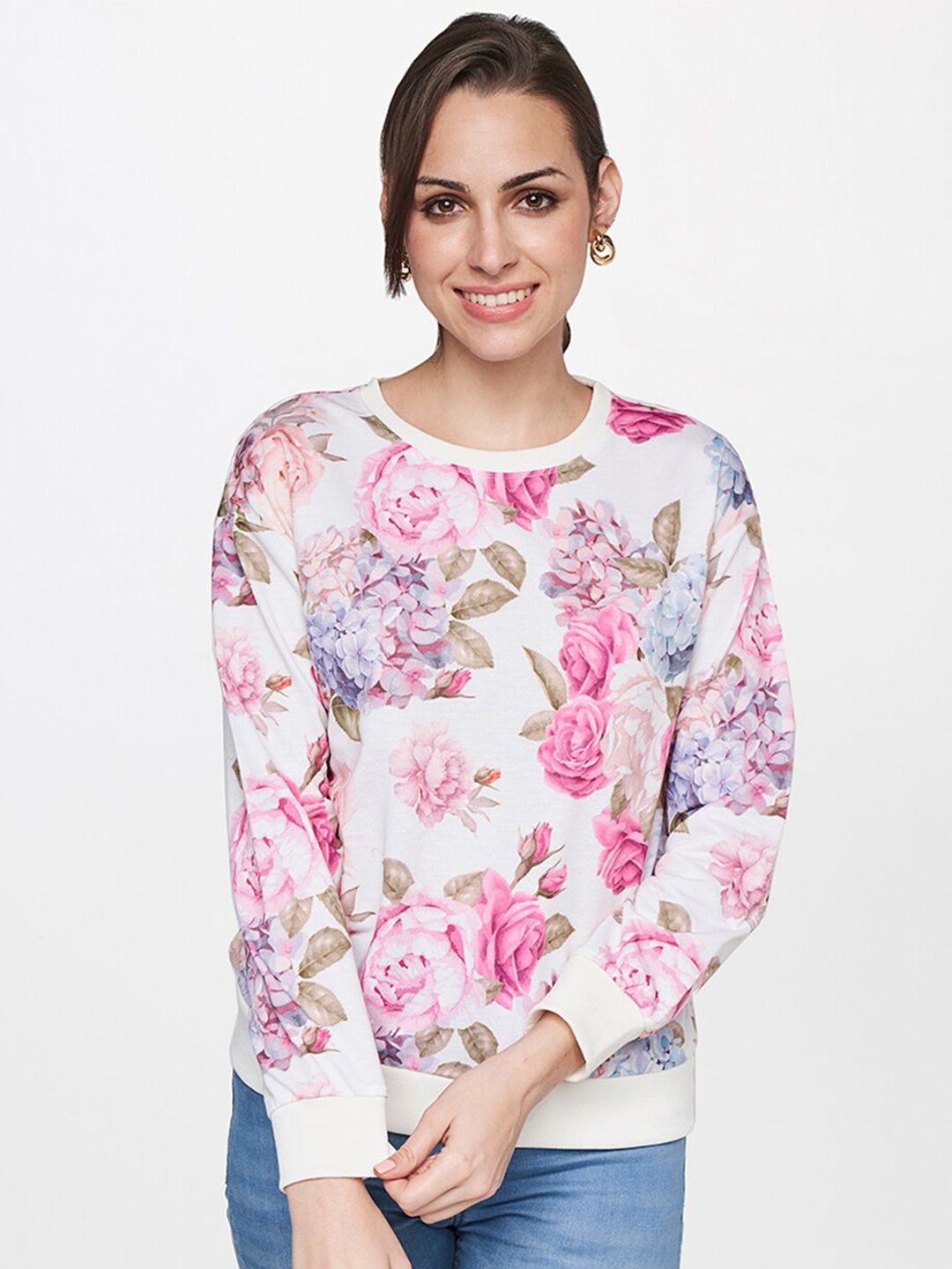 AND White & Pink Floral Print Top Price in India