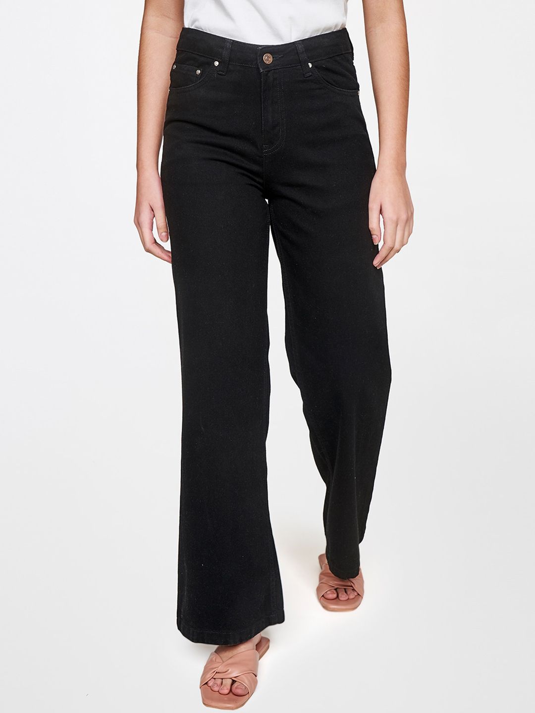 AND Women Black Flared Trousers Price in India