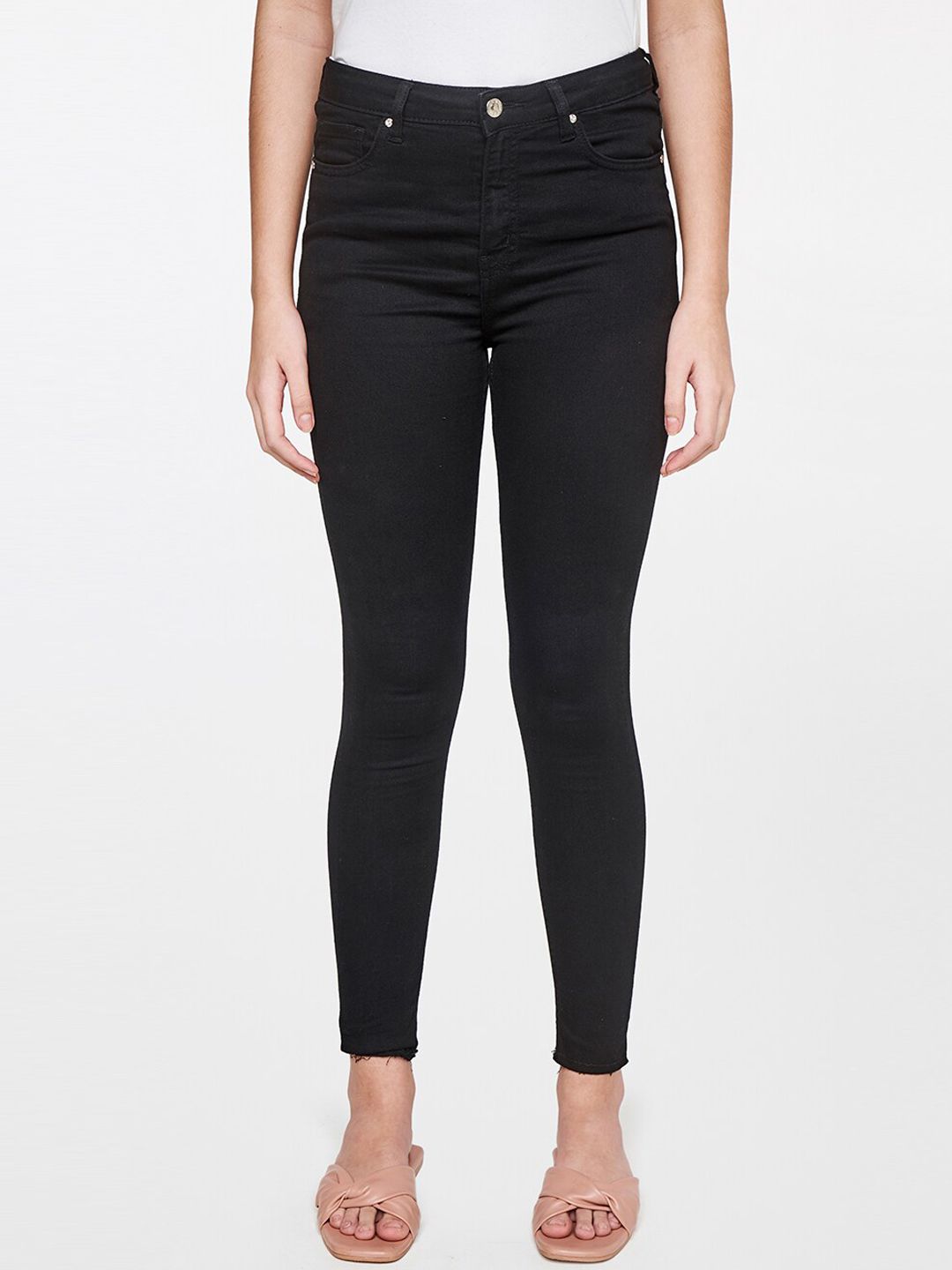 AND Women Black Solid Slim Fit Stretchable Jeans Price in India