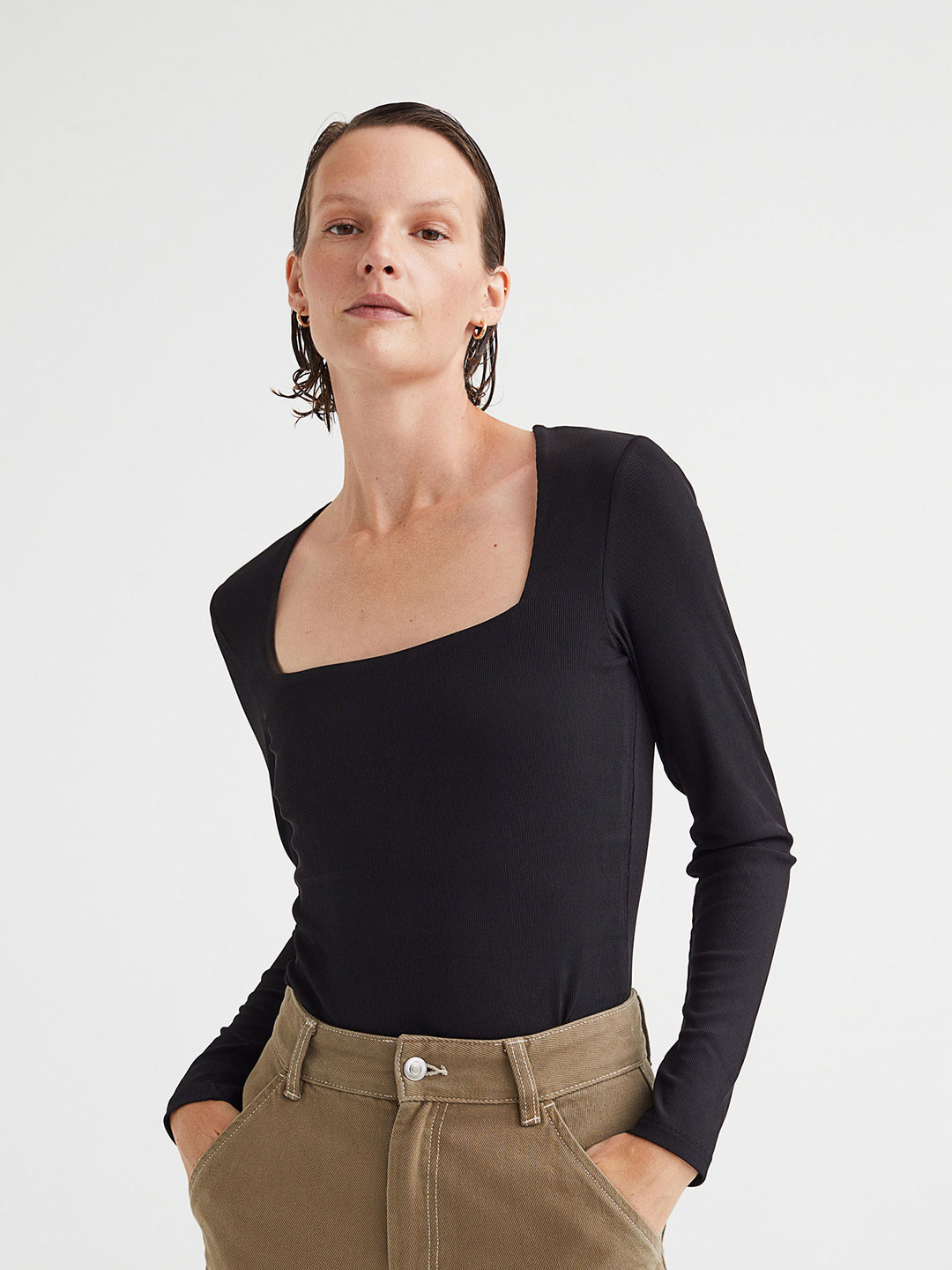 H&M Women Black Long-Sleeved Jersey Top Price in India