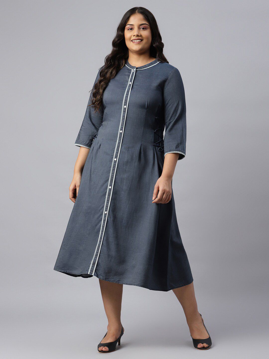 AURELIA Blue A-Line Midi Dress Price in India