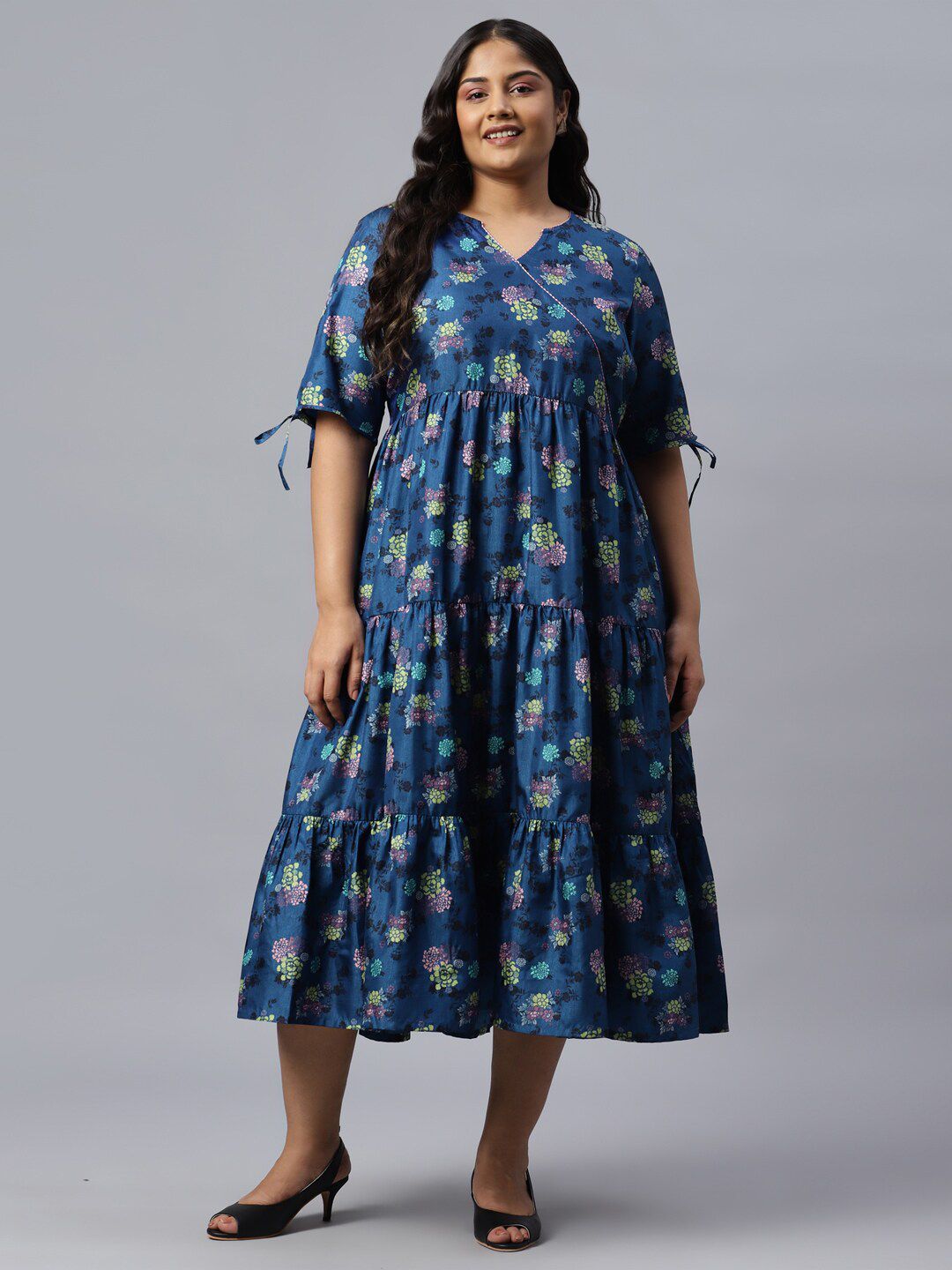 AURELIA Plus Size Blue Floral Midi Dress Price in India