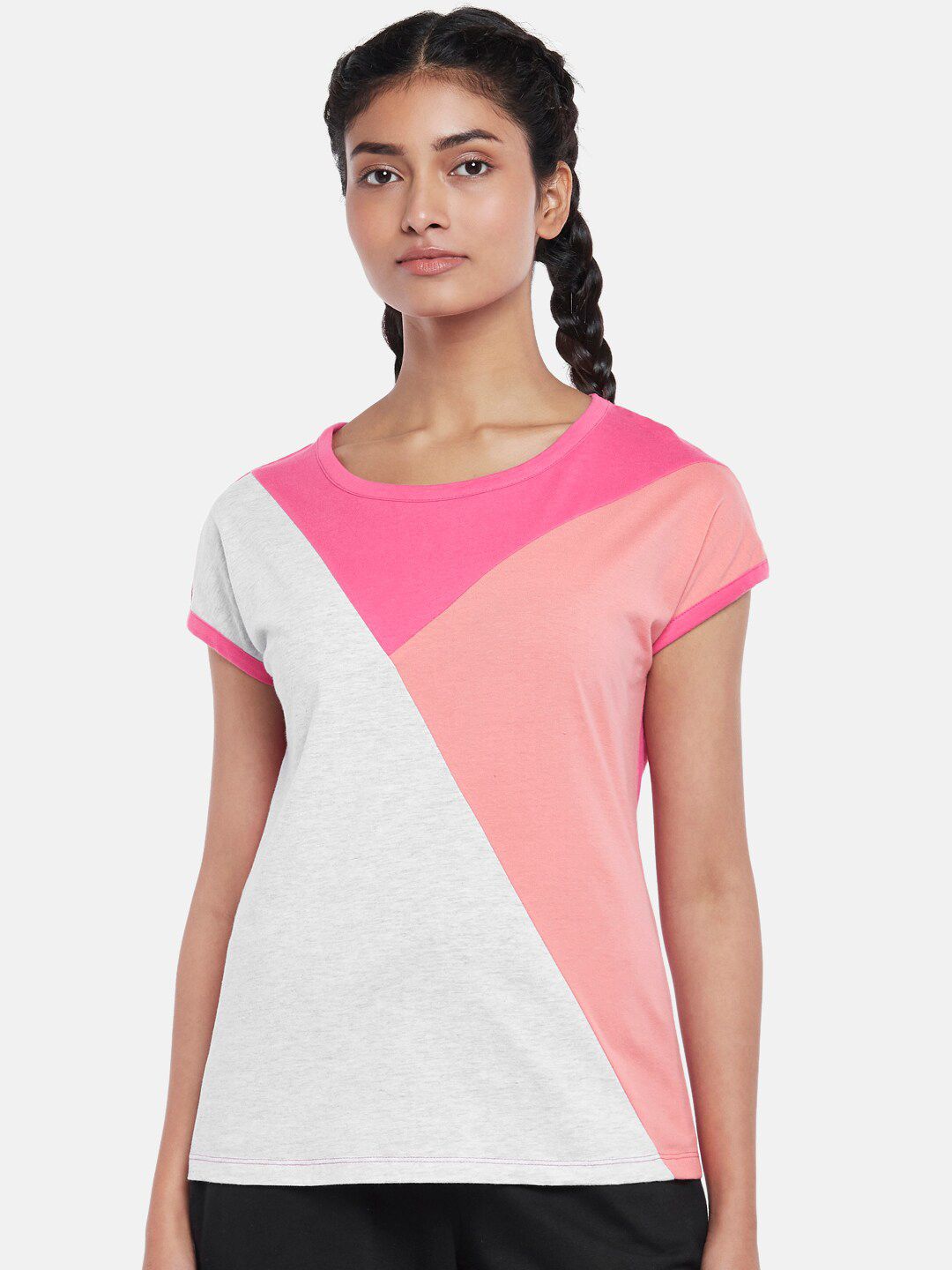 Ajile by Pantaloons Women Pink Colourblocked Extended Sleeves T-shirt Price in India