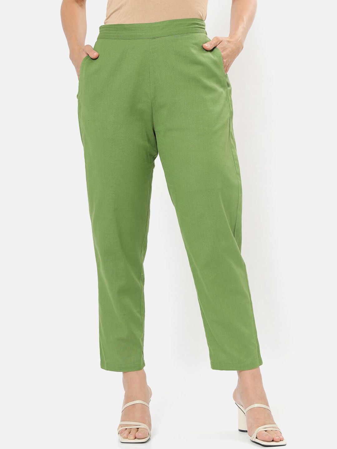 Saaki Women Olive Green Trousers Price in India