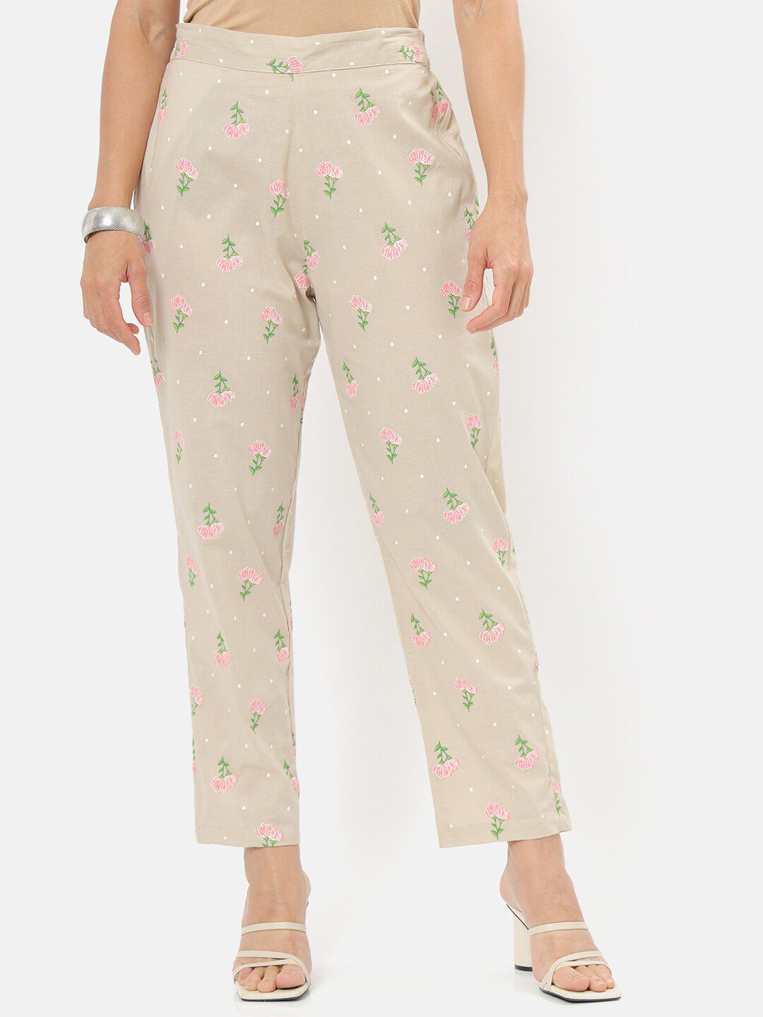 Saaki Women Grey Floral Printed Trousers Price in India