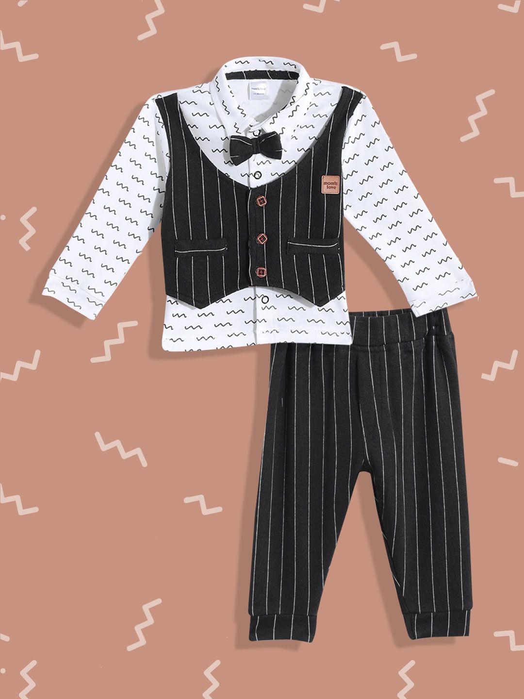 Moms Love Infant Girls White & Black Ditsy Print Cotton Clothing Set