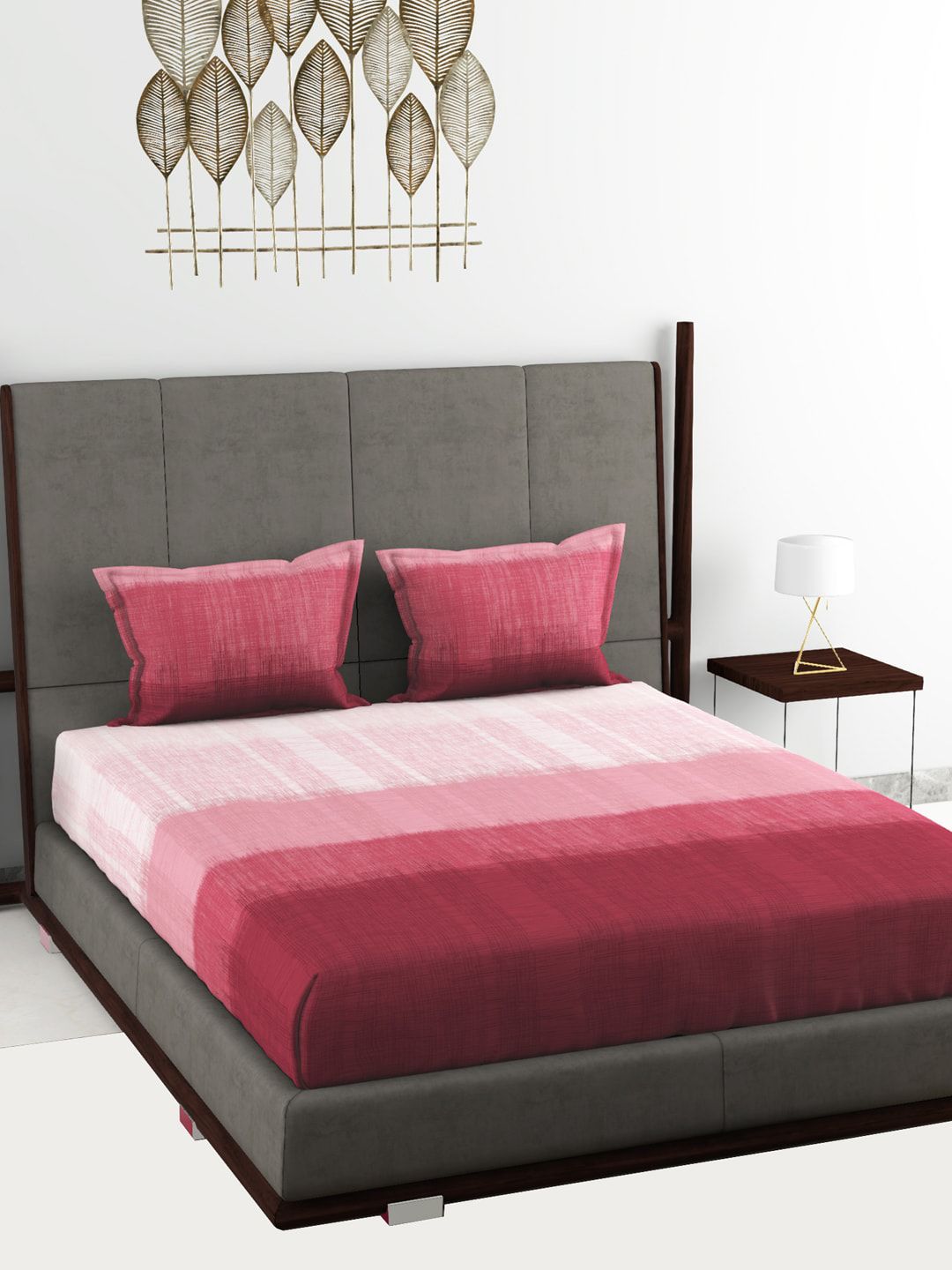 BIANCA Peach & White 180 TC King Cotton Bedsheet with 2 Pillow Covers Price in India