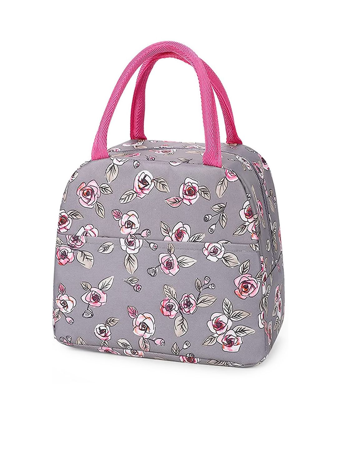 HOUSE OF QUIRK Unisex Grey & Pink Printed Lunch Bag Price in India