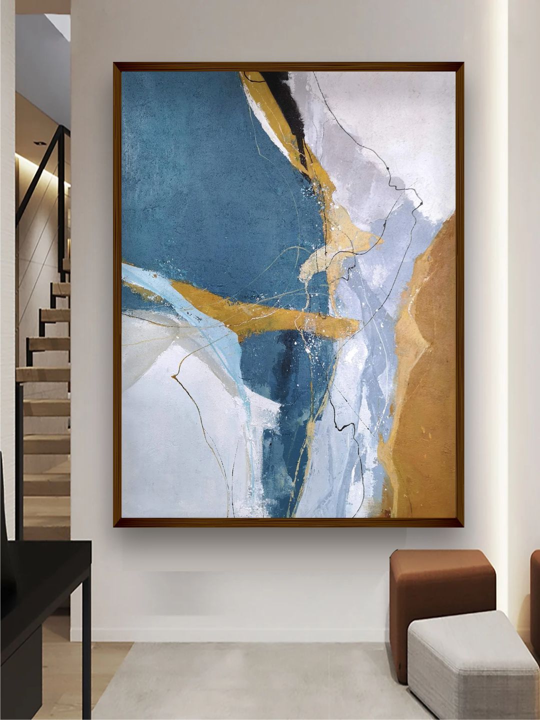 The Art House Blue & White Abstract Framed Wall Painting Price in India