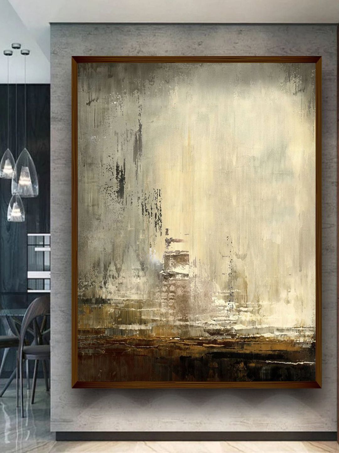 The Art House Brown & Cream Abstract Painting Wall Art Price in India