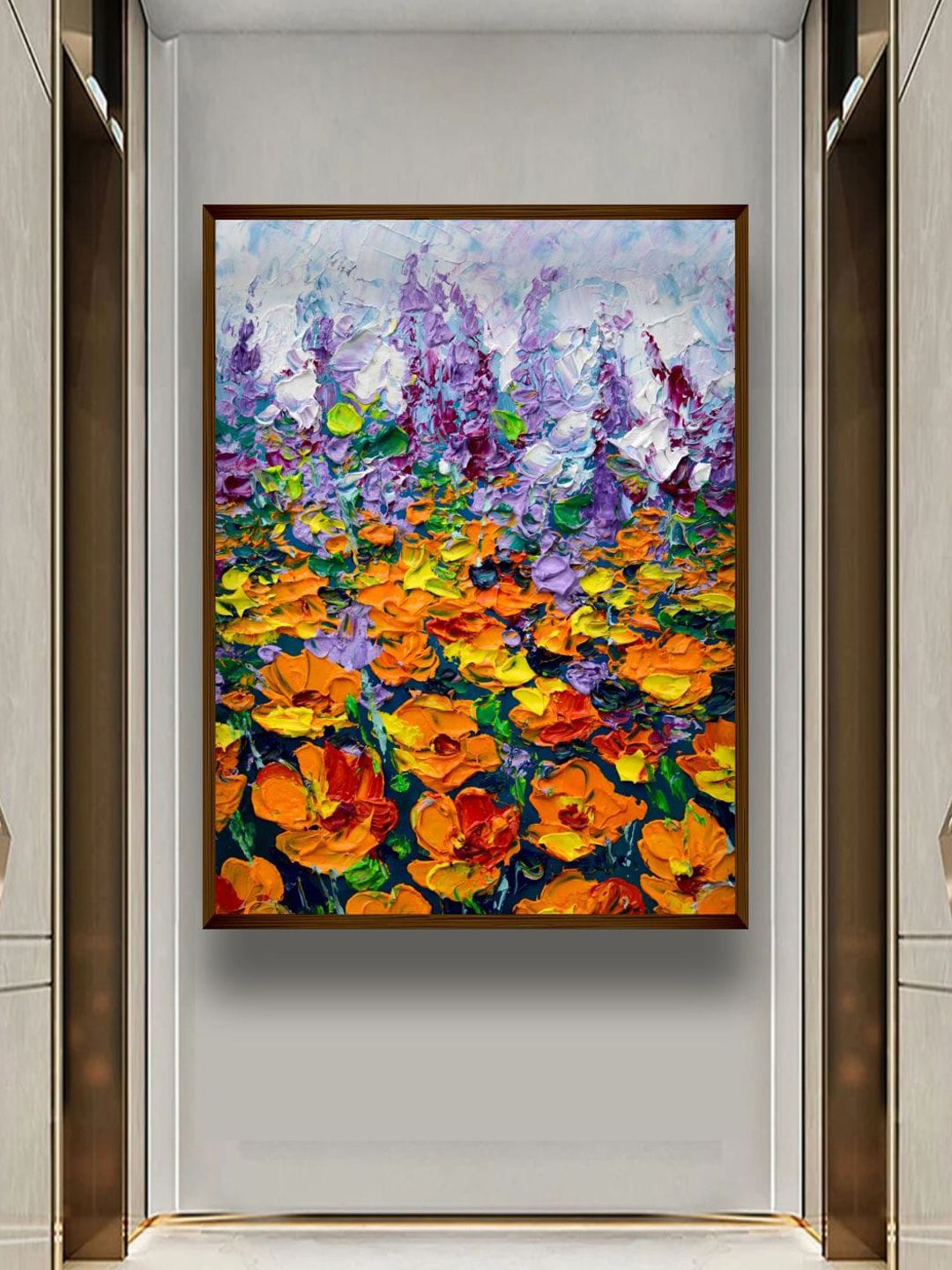 The Art House Blue & Orange Abstract Painting Wall Art Price in India