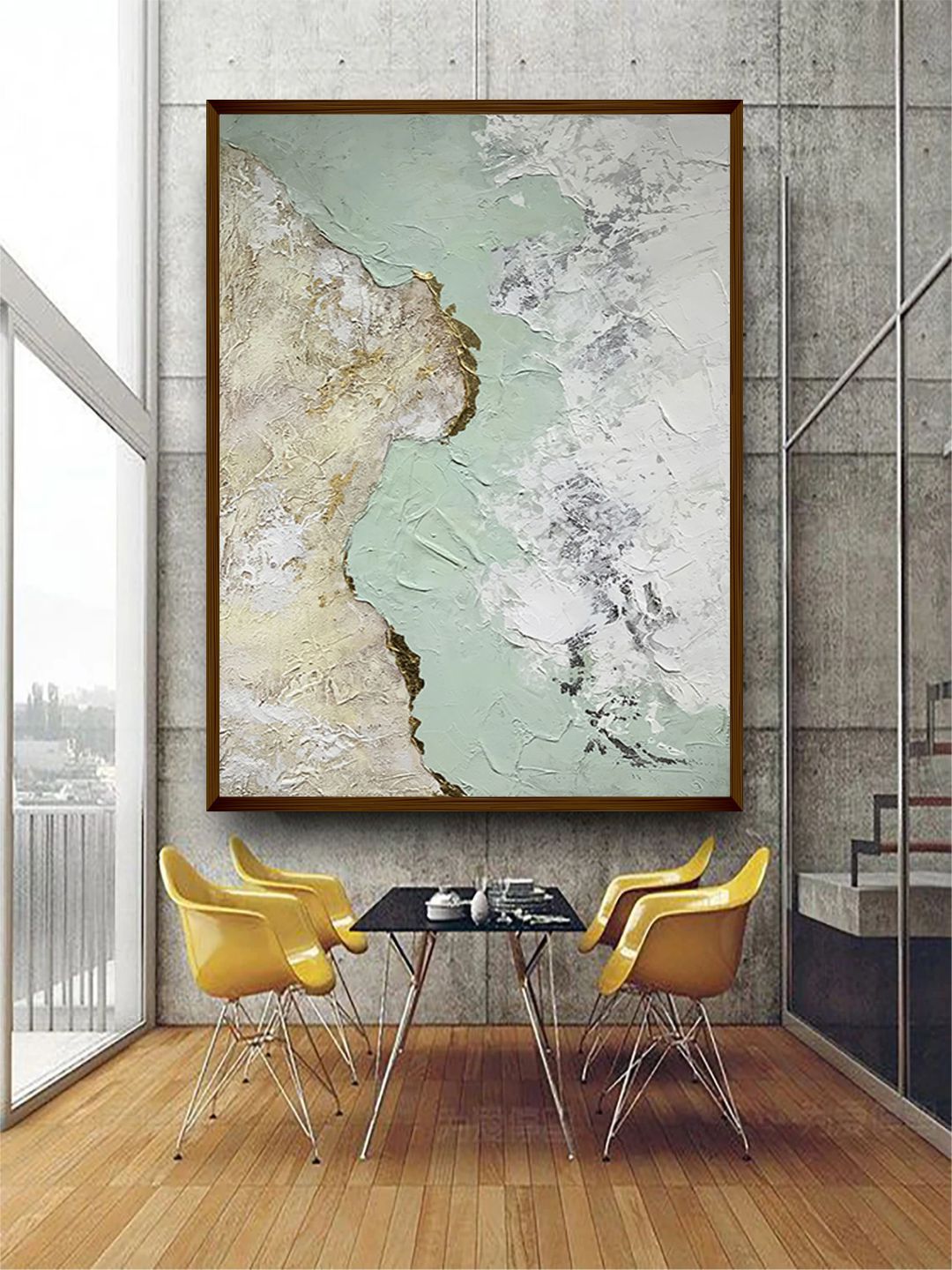 The Art House Beige & Green Abstract Painting Wall Art Price in India