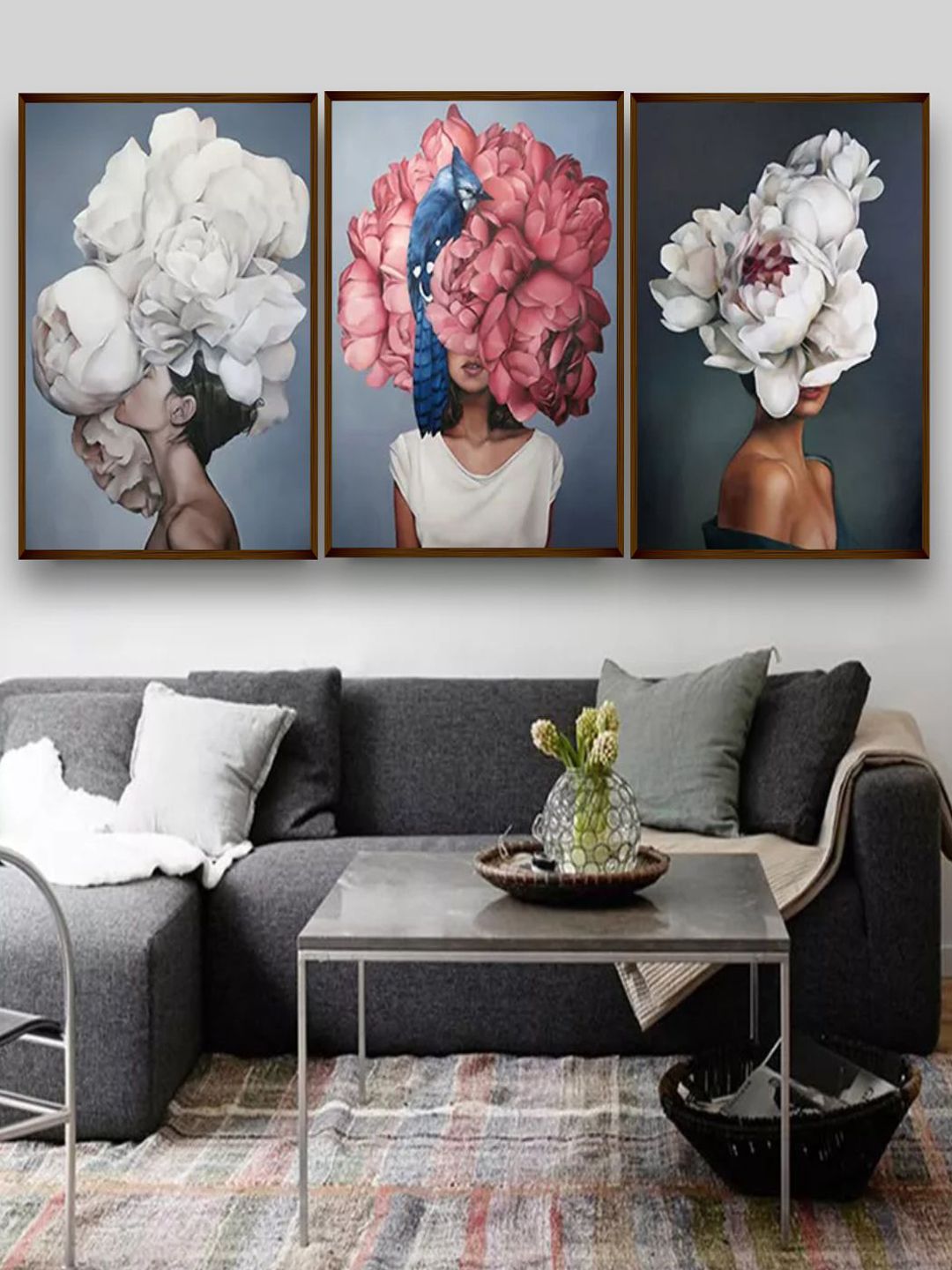 The Art House Set Of 3 Pink & White Abstract Painting Wall Art Price in India
