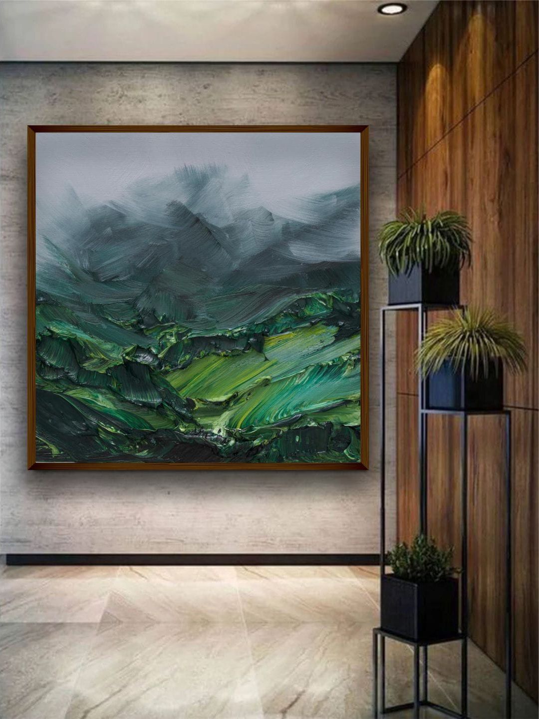 The Art House Green & Grey Abstract Painting Wall Art Price in India