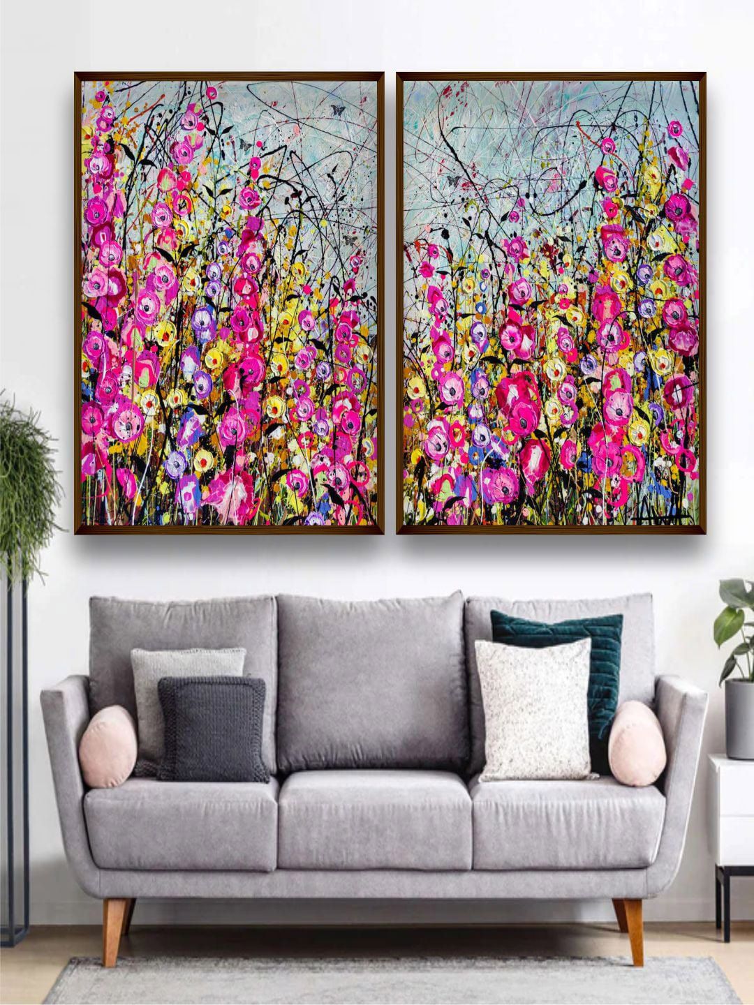The Art House Pink & Blue Abstract Painting Wall Art Price in India