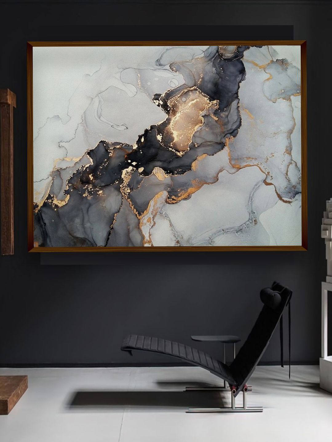 The Art House Grey & Gold Toned Abstract Painting Wall Art Price in India