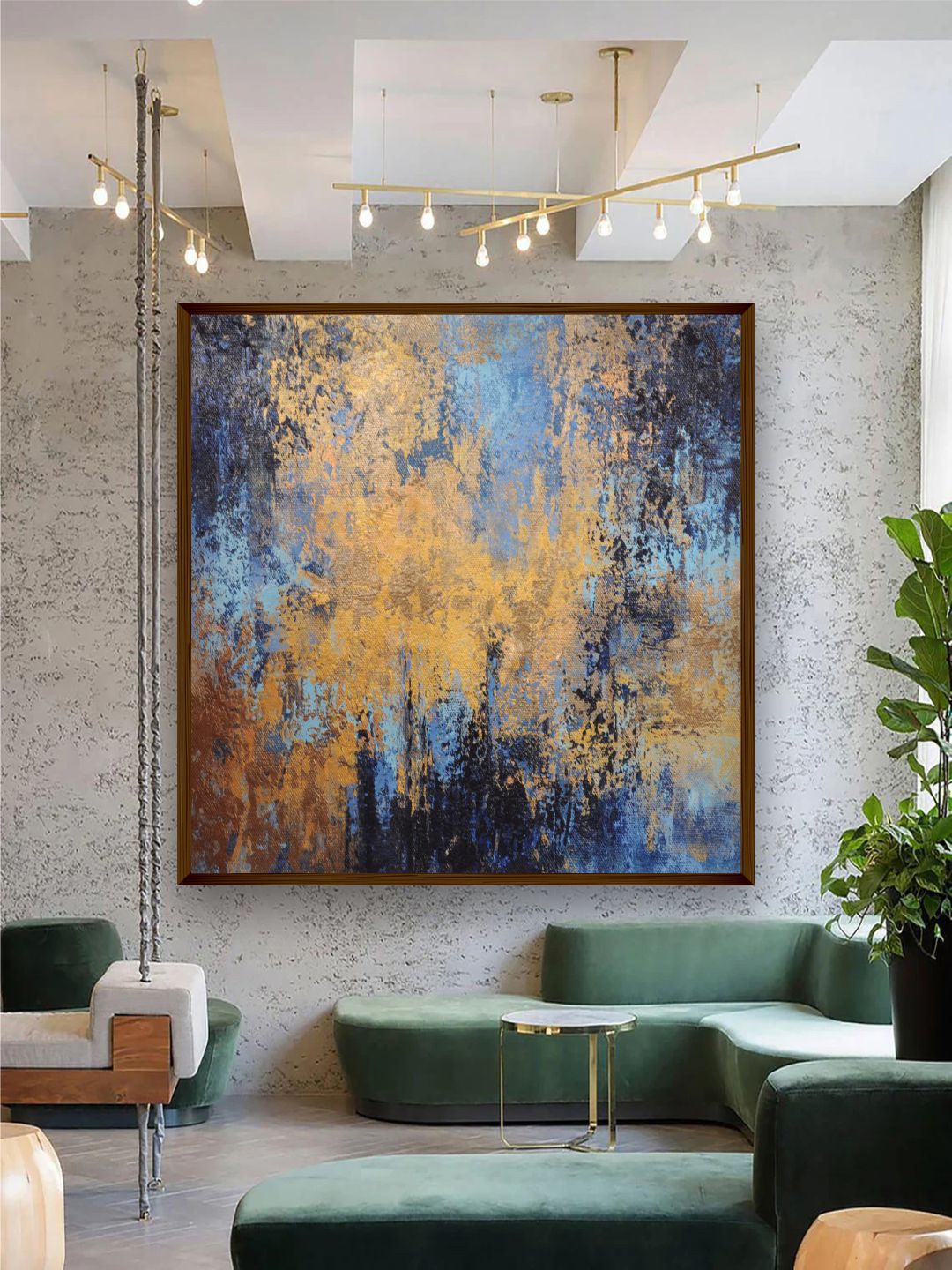 The Art House Blue & Gold-Toned Abstract Painting Wall Art Price in India