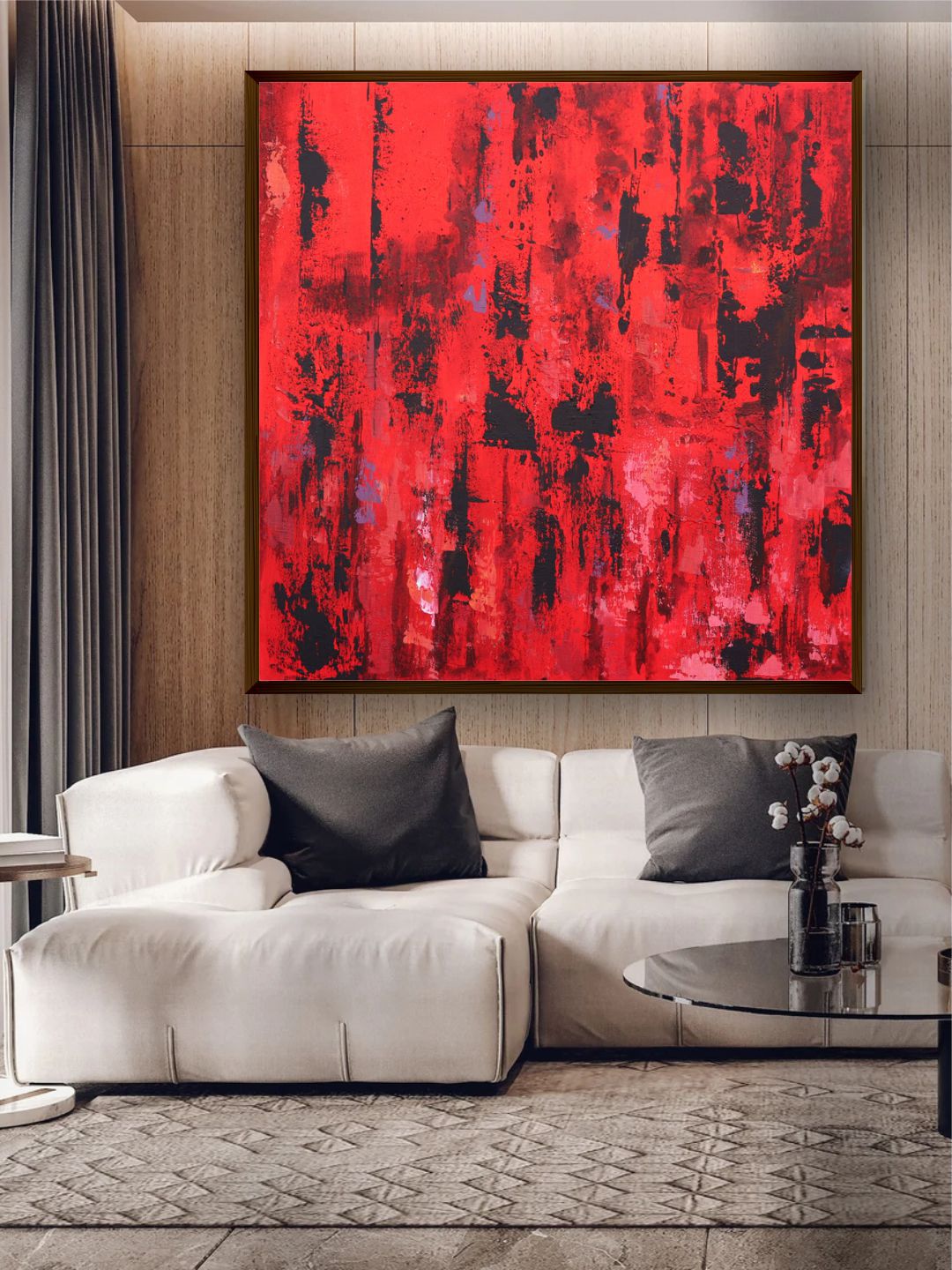The Art House Red & Black Abstract Framed Wall Painting Price in India