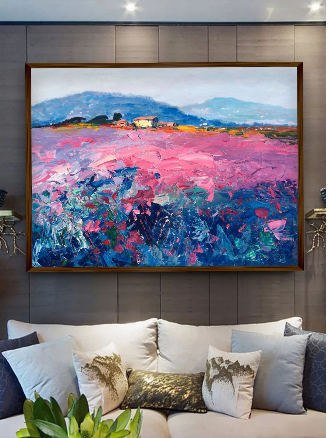 The Art House Pink & Blue Abstract Framed Wall Painting Price in India