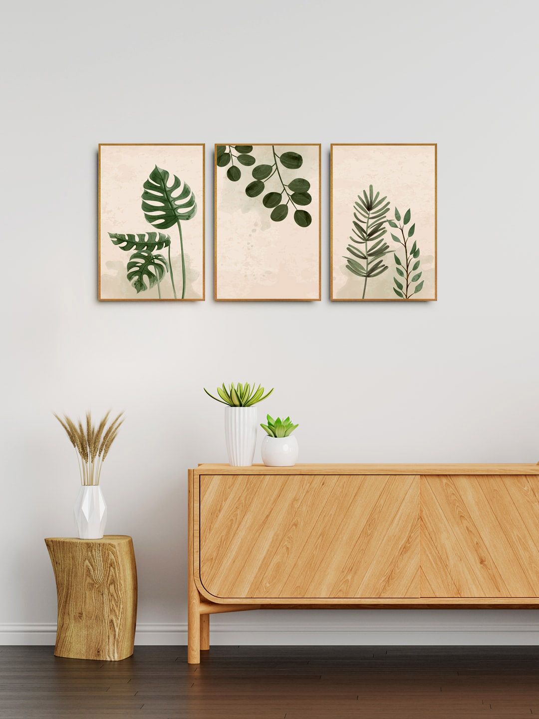 999Store Set Of 3 Palm Leaf Canvas Wall Art Price in India