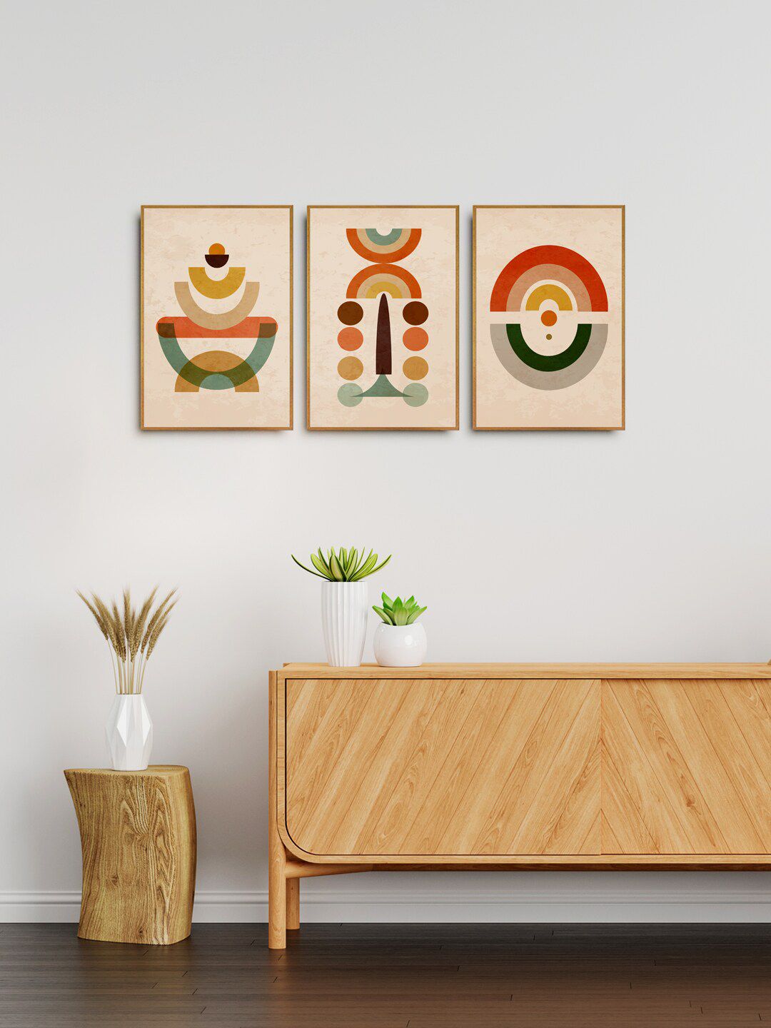999Store Set Of 3 Brown Abstract Painting Wall Art Price in India