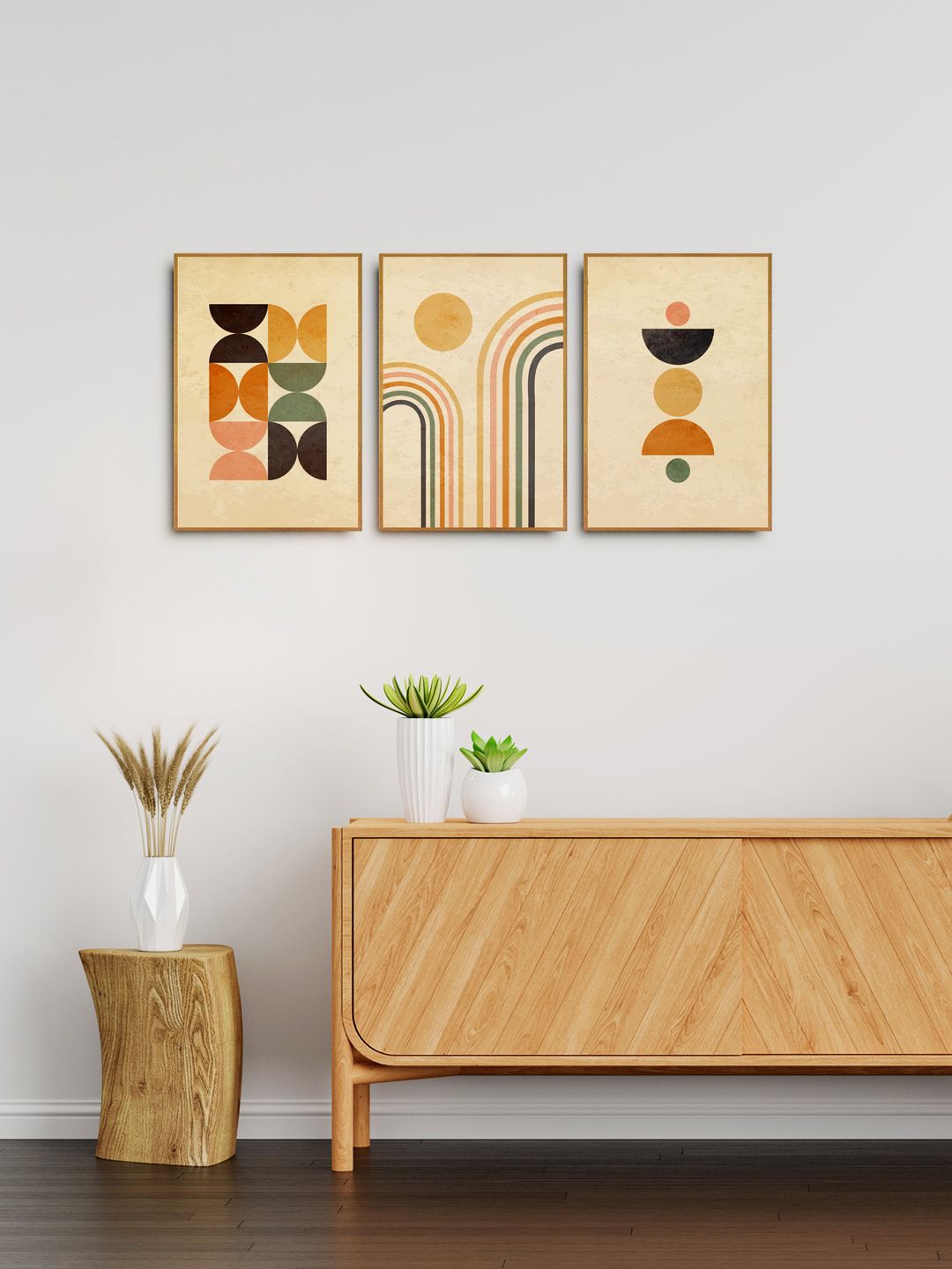 999Store Set Of 3 Brown  Abstract Painting Wall Art Price in India