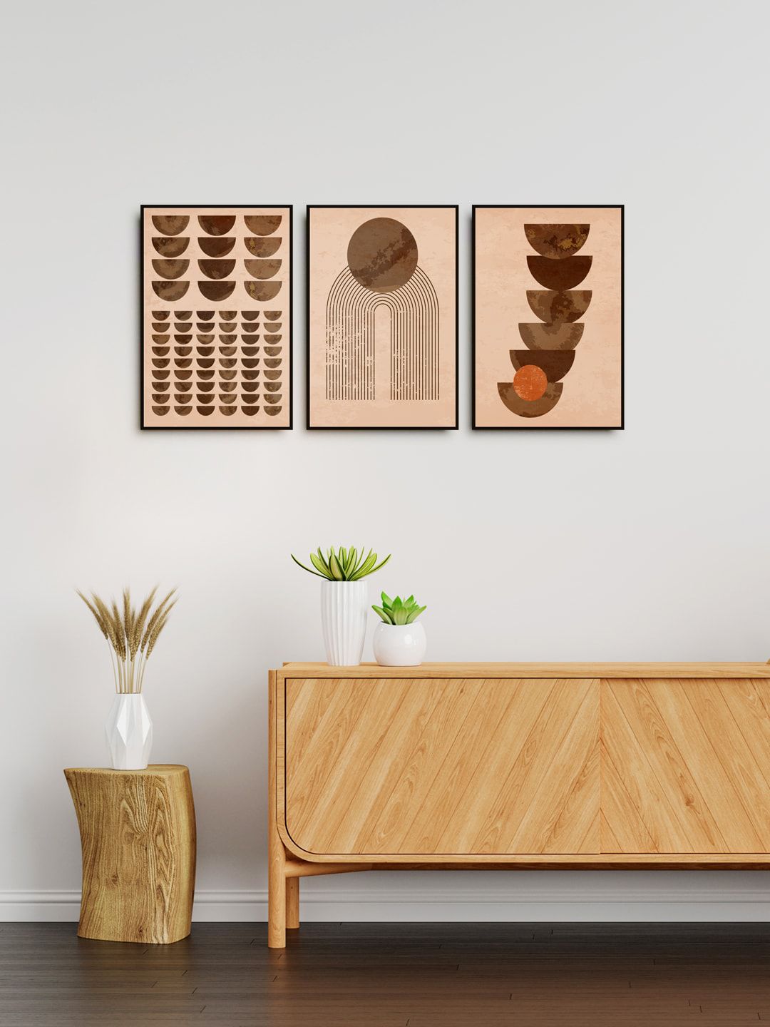 999Store Set of 3 Nude & Brown Abstract Wall Painting Price in India