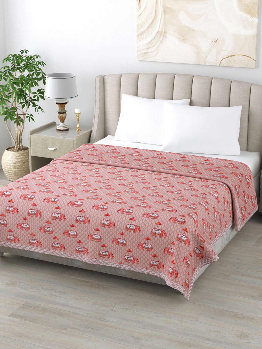 Home Fresh Peach-Coloured & Off White Ethnic Motifs AC Room 350 GSM Double Bed Dohar Price in India