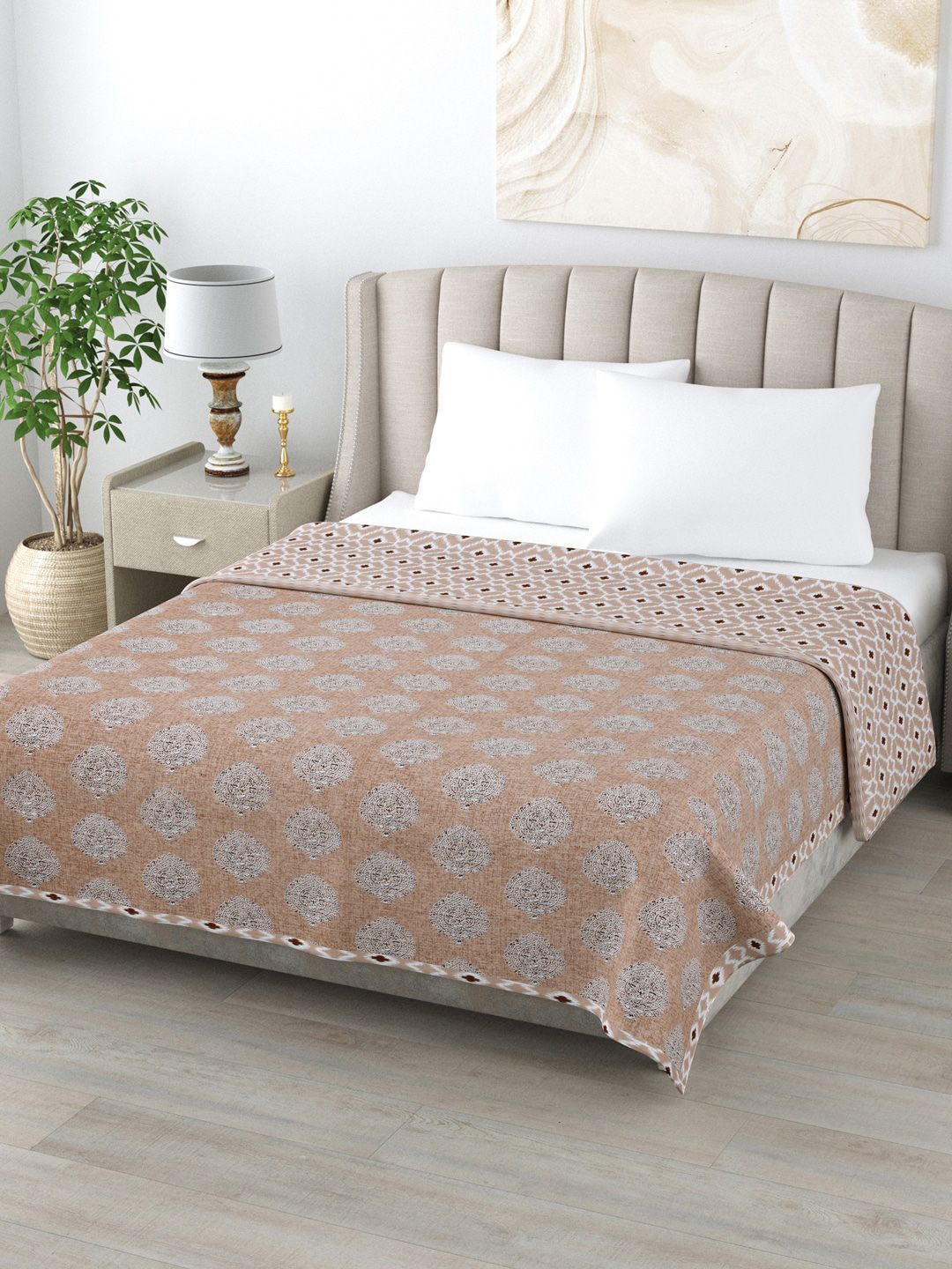 Home Fresh Brown & Grey Floral AC Room 350 GSM Cotton Double Bed Dohar Price in India