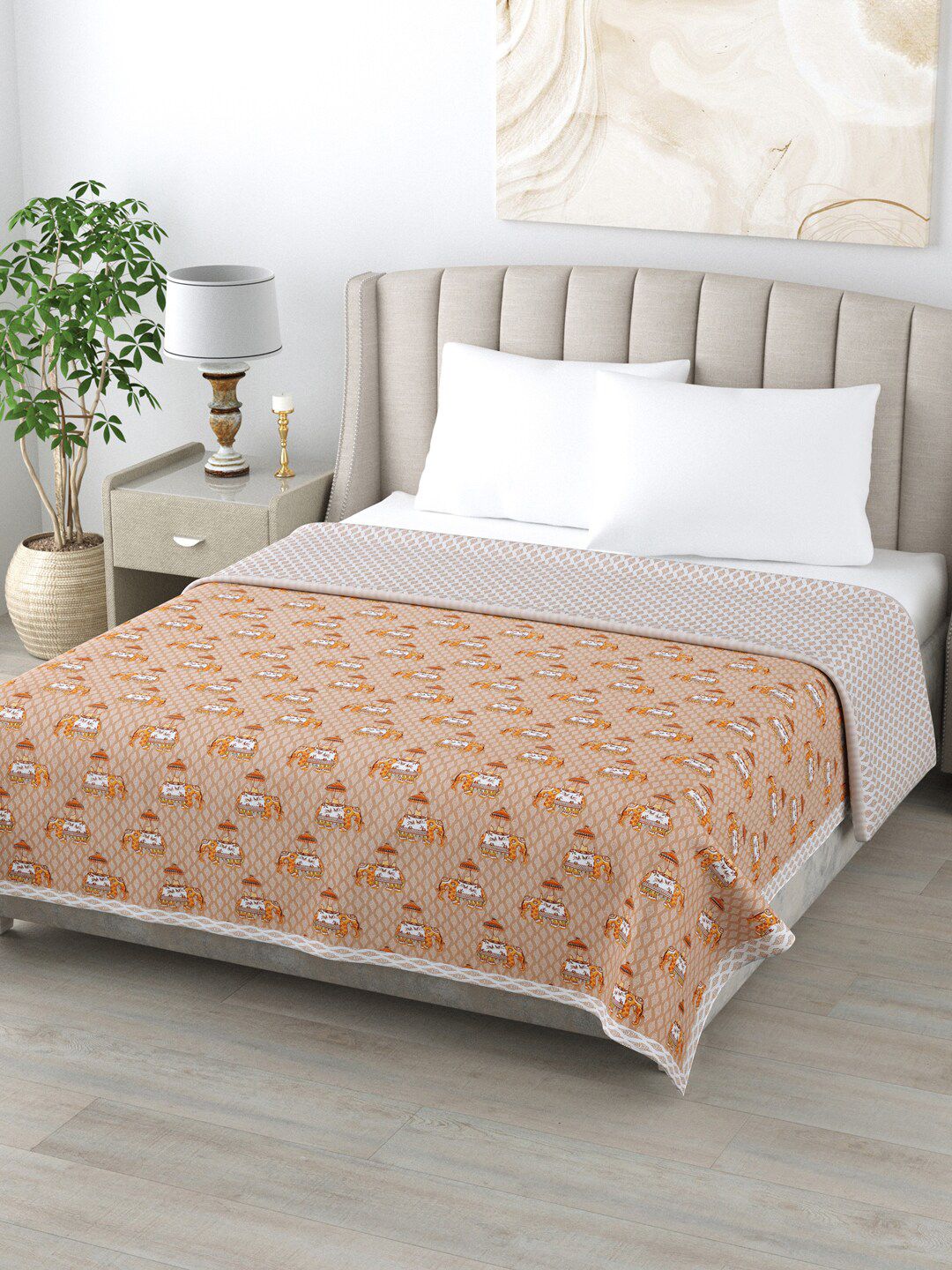 Home Fresh Brown & Yellow Ethnic Motifs AC Room 350 GSM Cotton Double Bed Dohar Price in India