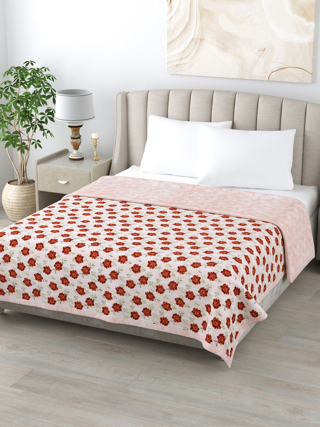 Home Fresh Pink & Maroon Floral AC Room 350 GSM Cotton Double Bed Dohar Price in India