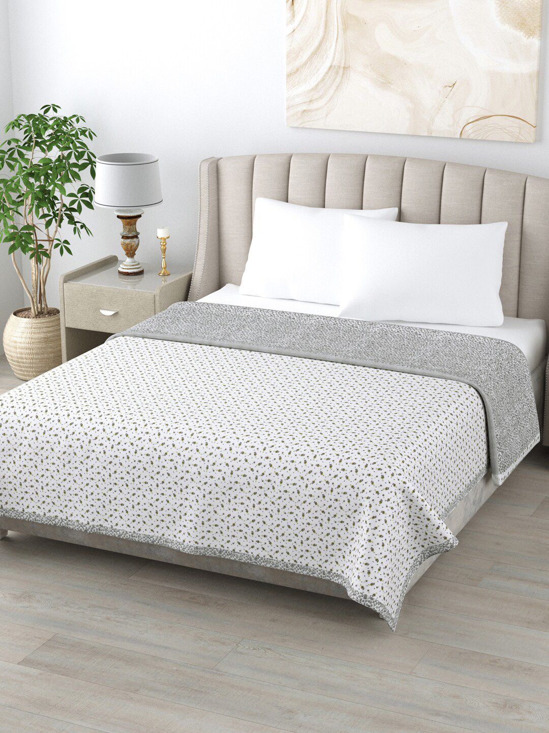 Home Fresh White & Grey Floral AC Room 350 GSM Double Bed Dohar Price in India