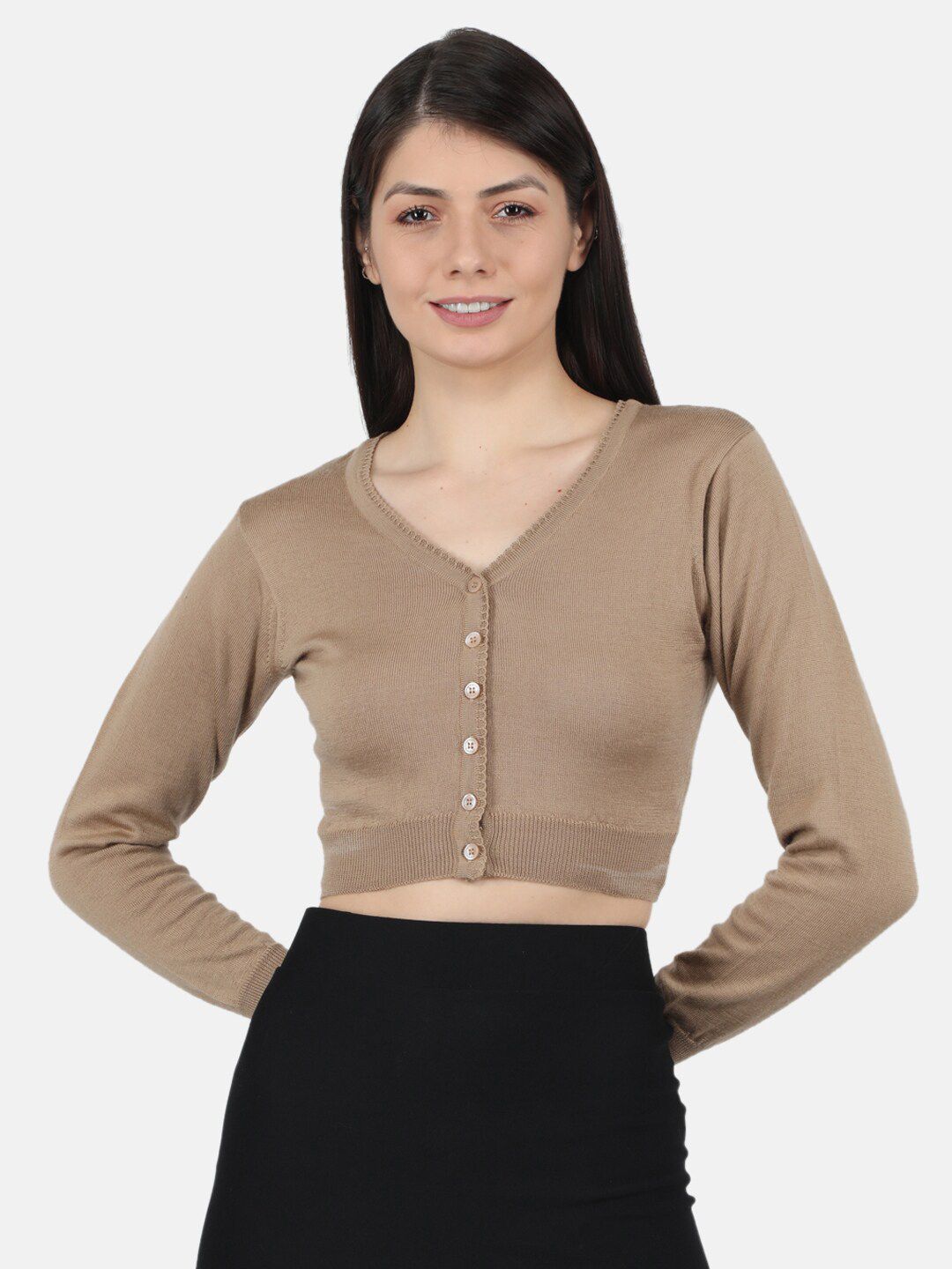 Monte Carlo Women Beige Pure Woolen Crop Cardigan Price in India