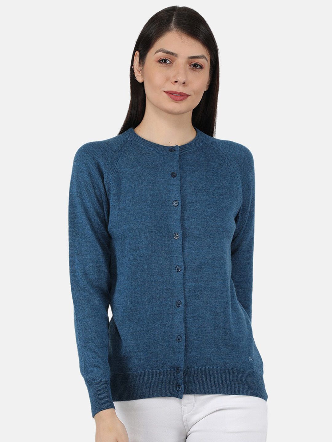 Monte Carlo Women Blue Solid Cardigan with Button Closure Price in India