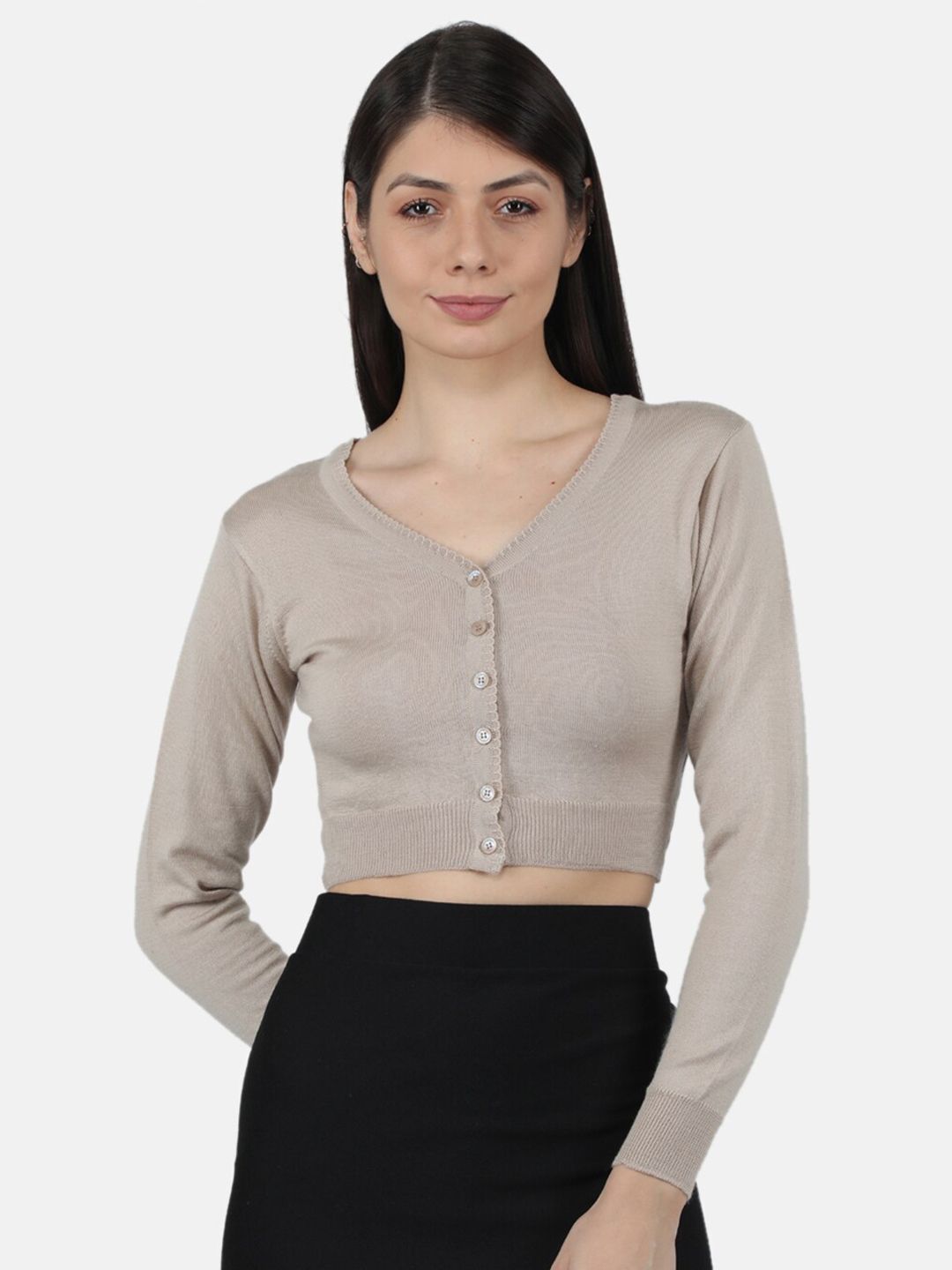 Monte Carlo Women Beige Crop Cardigan Price in India