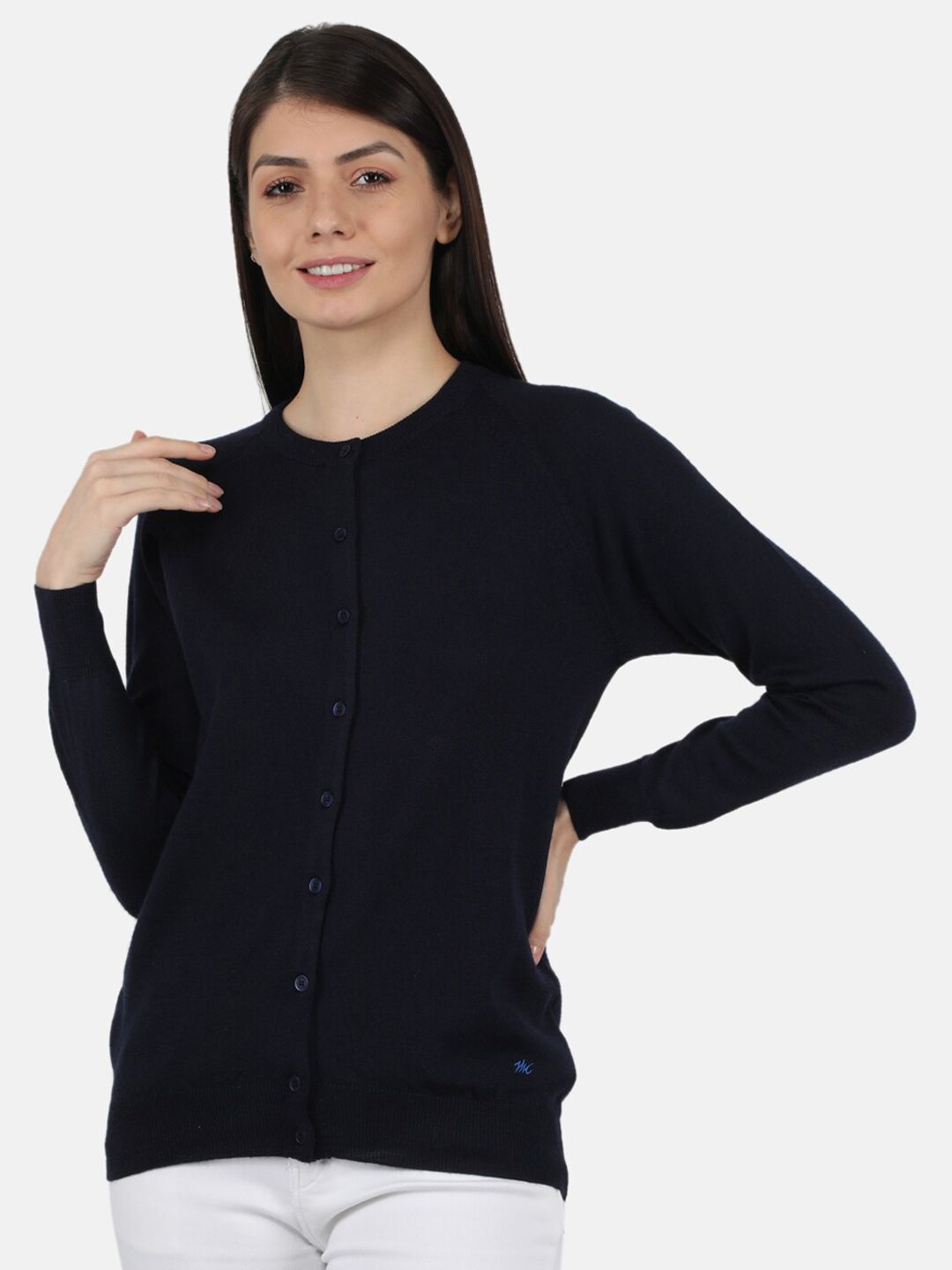 Monte Carlo Women Navy Blue Pure Wool Cardigan Price in India