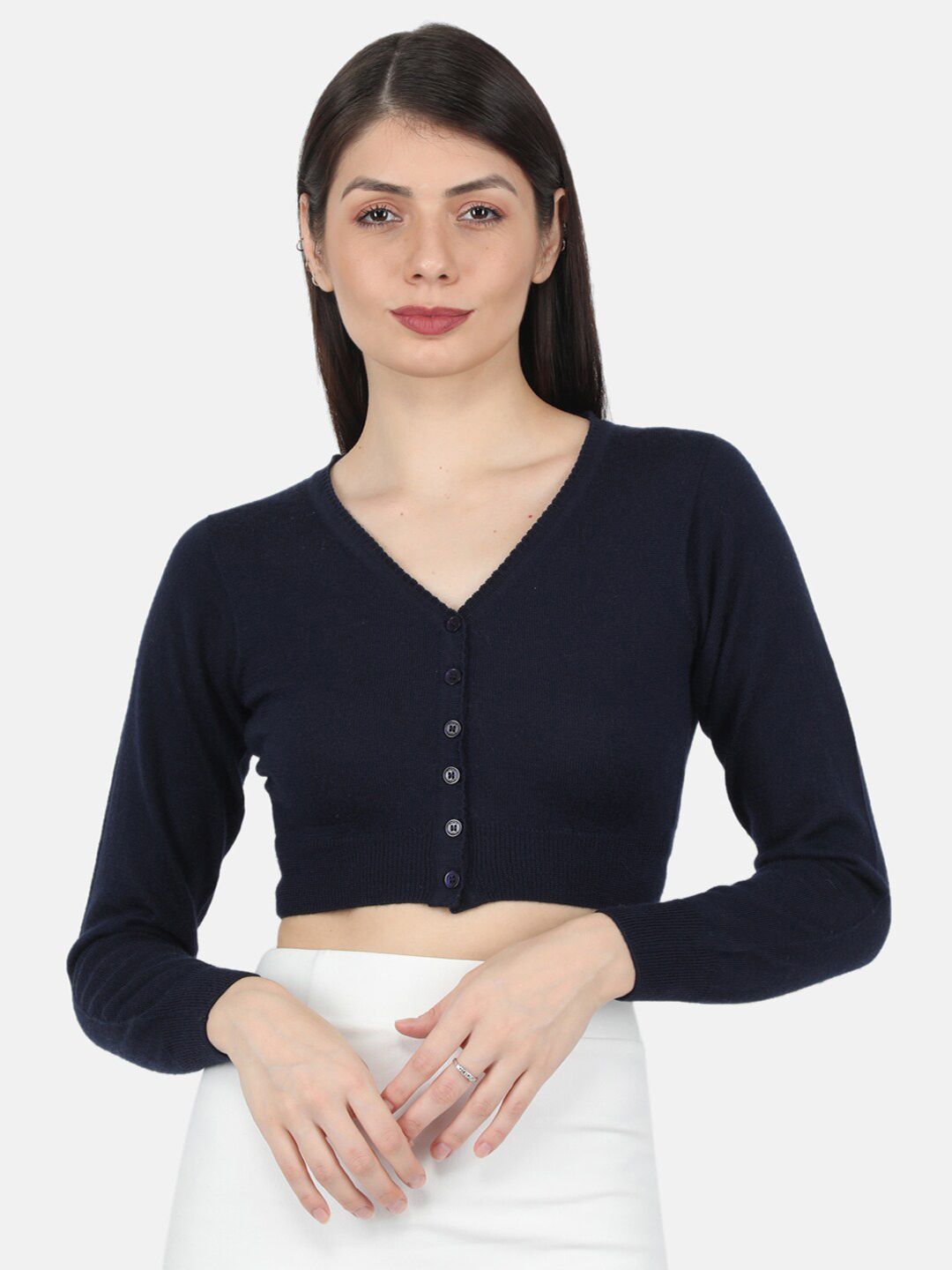 Monte Carlo Women Navy Blue Crop Cardigan Price in India