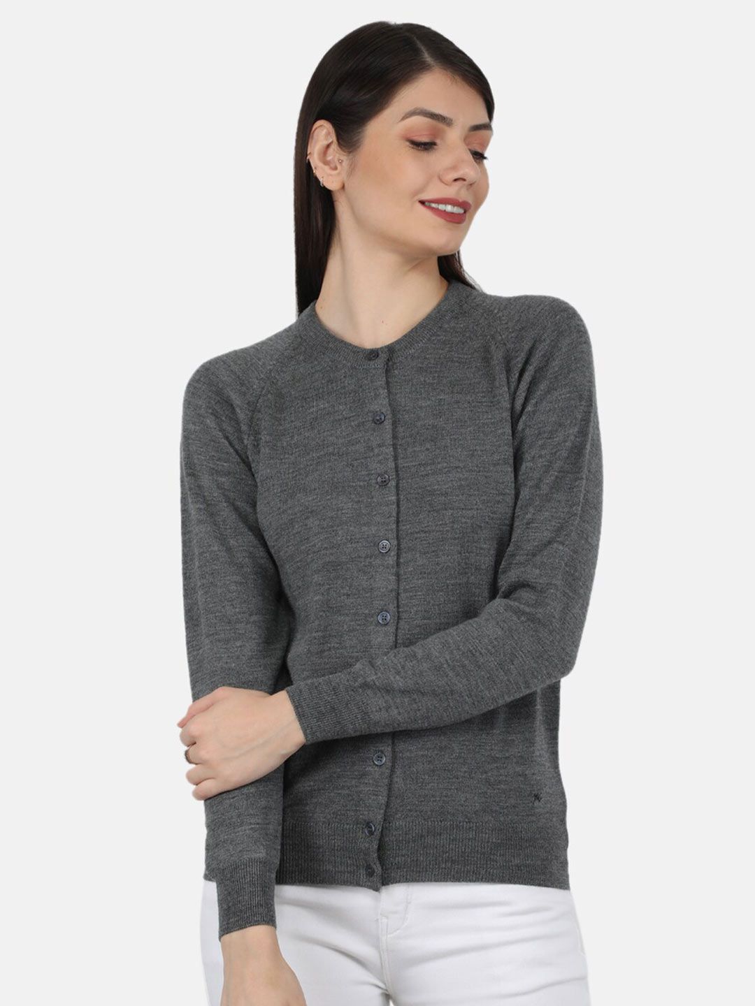 Monte Carlo Women Charcoal Grey Solid Pure Wool Cardigan Price in India