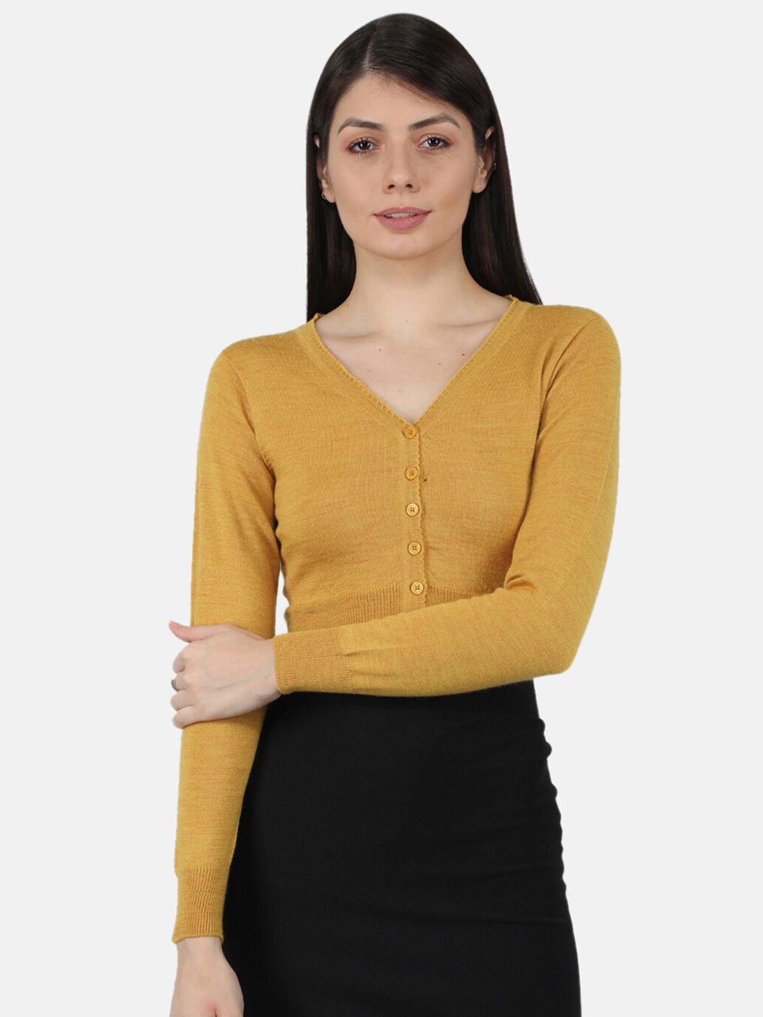 Monte Carlo Women Mustard Crop Cardigan Price in India